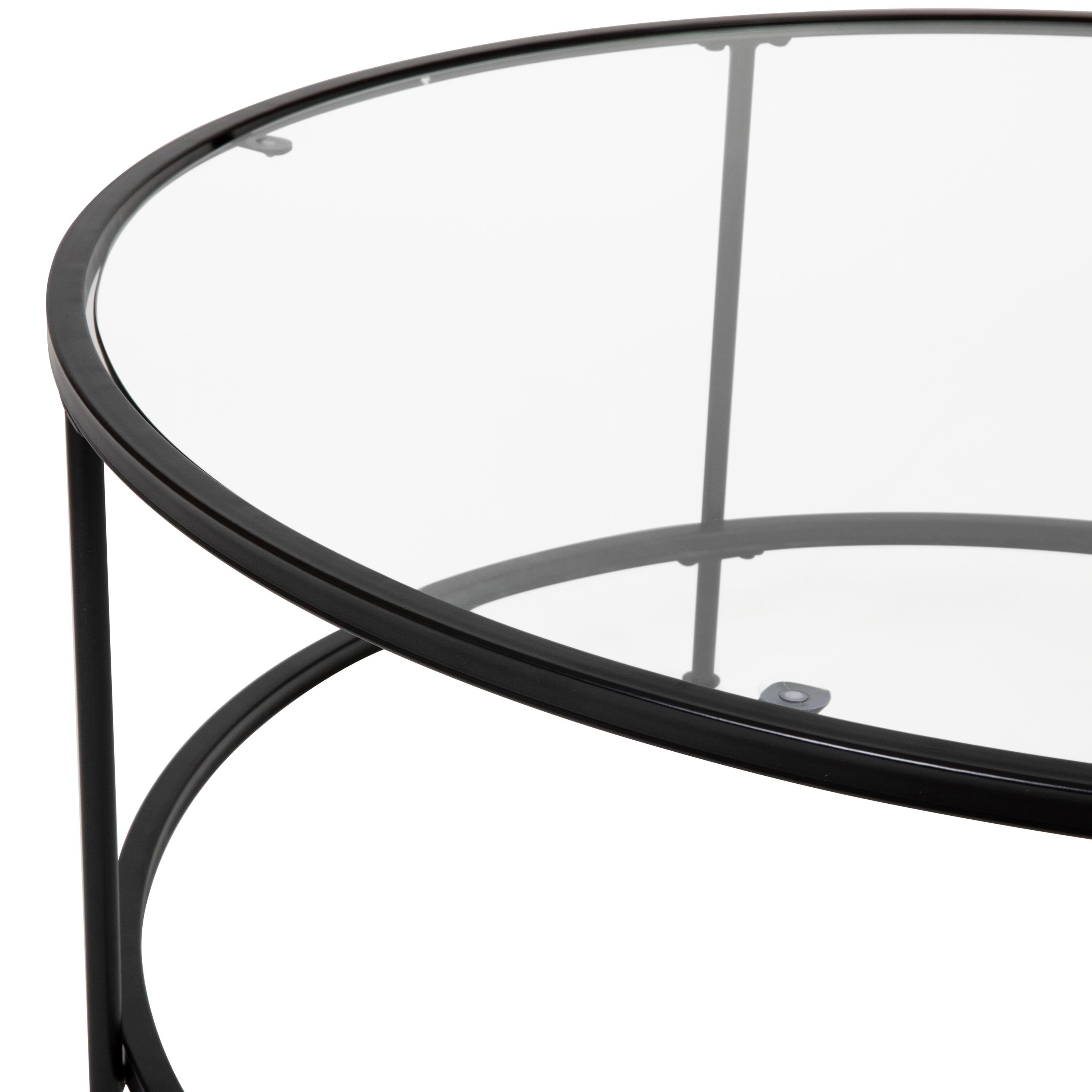 Alt View 8. Emma + Oliver - Glass Living Room Coffee Table with Round Metal Frame - Clear Top/Matte Black Frame.
