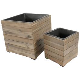 Sunnydaze - 2-Piece Square Wood Planter Box with Liner - Anthracite Stain