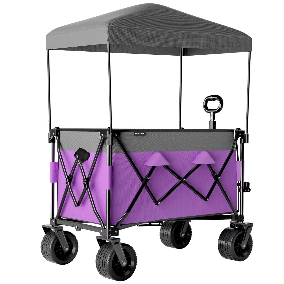 Back. Loheer - Loheer Heavy Duty Folding Wagon Cart with Removable Canopy and All Terrain Wheels for Camping and Transport.