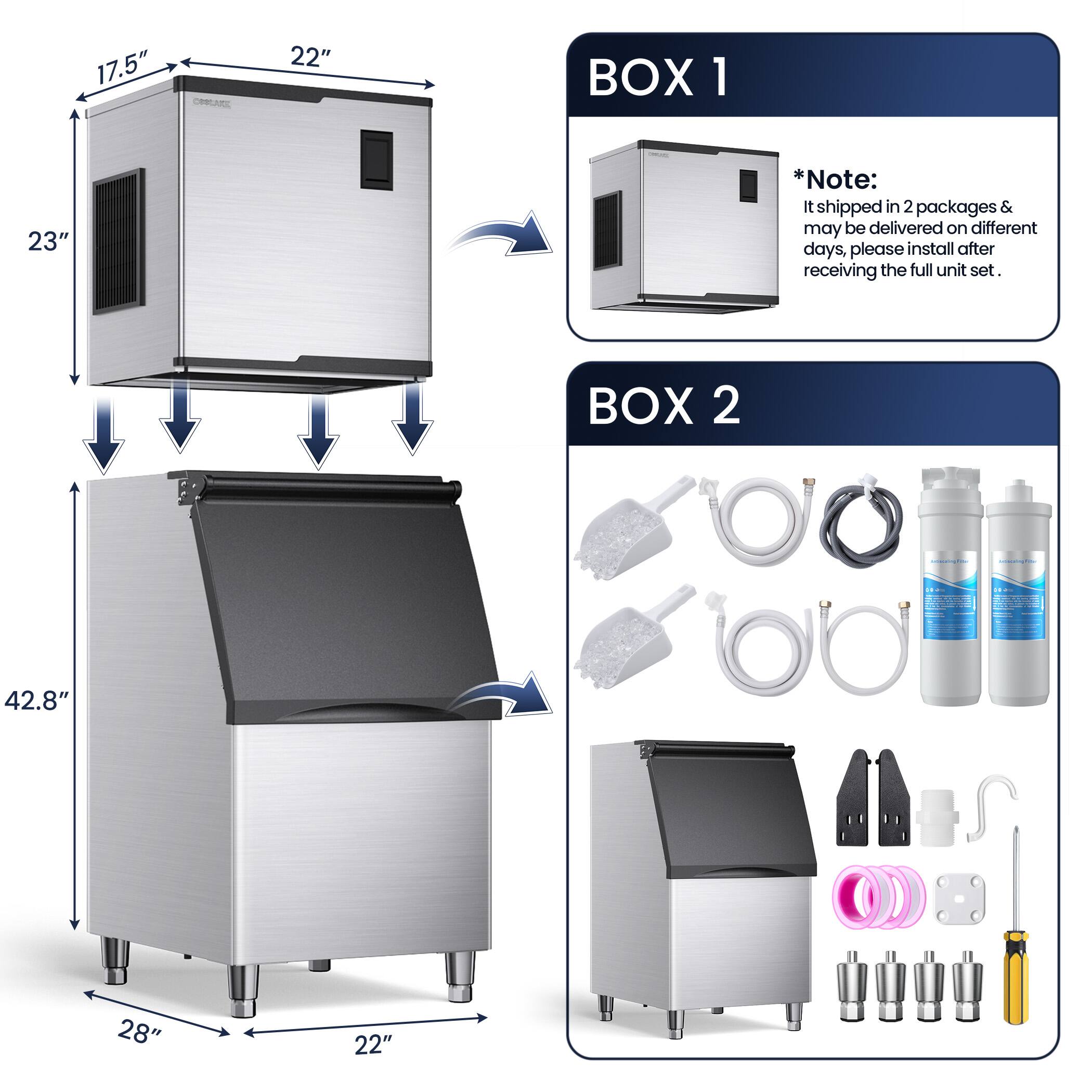 **BOX 1**

- 17.5" x 22" x 23"

**BOX 2**

- 42.8" x 28" x 22"

*Note: It shipped in 2 packages & may be delivered on different days, please install after receiving the full unit set.*