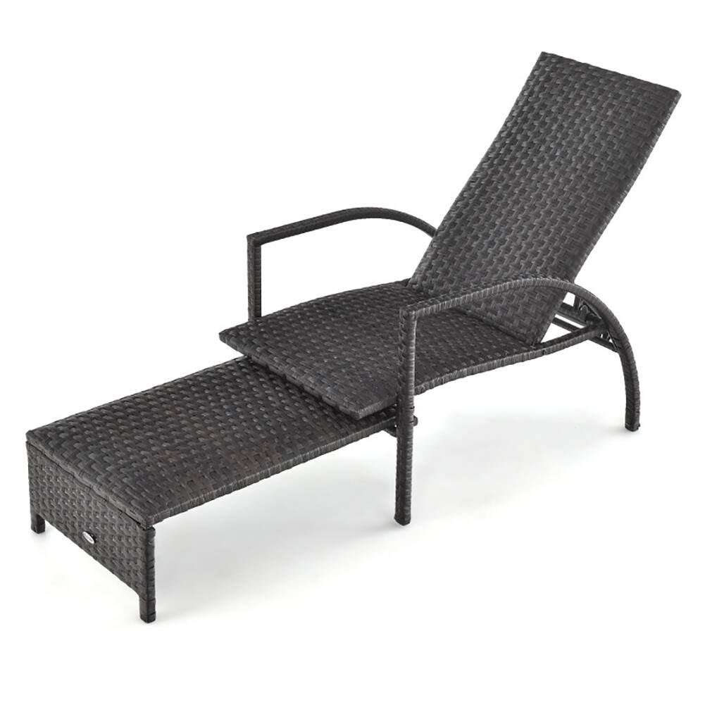 Front. Pefilos - Patio Lounge Chair, Patio Chaise Lounge Outdoor Rattan Lounge Chair with Retractable Ottoman Cushion - Brown.