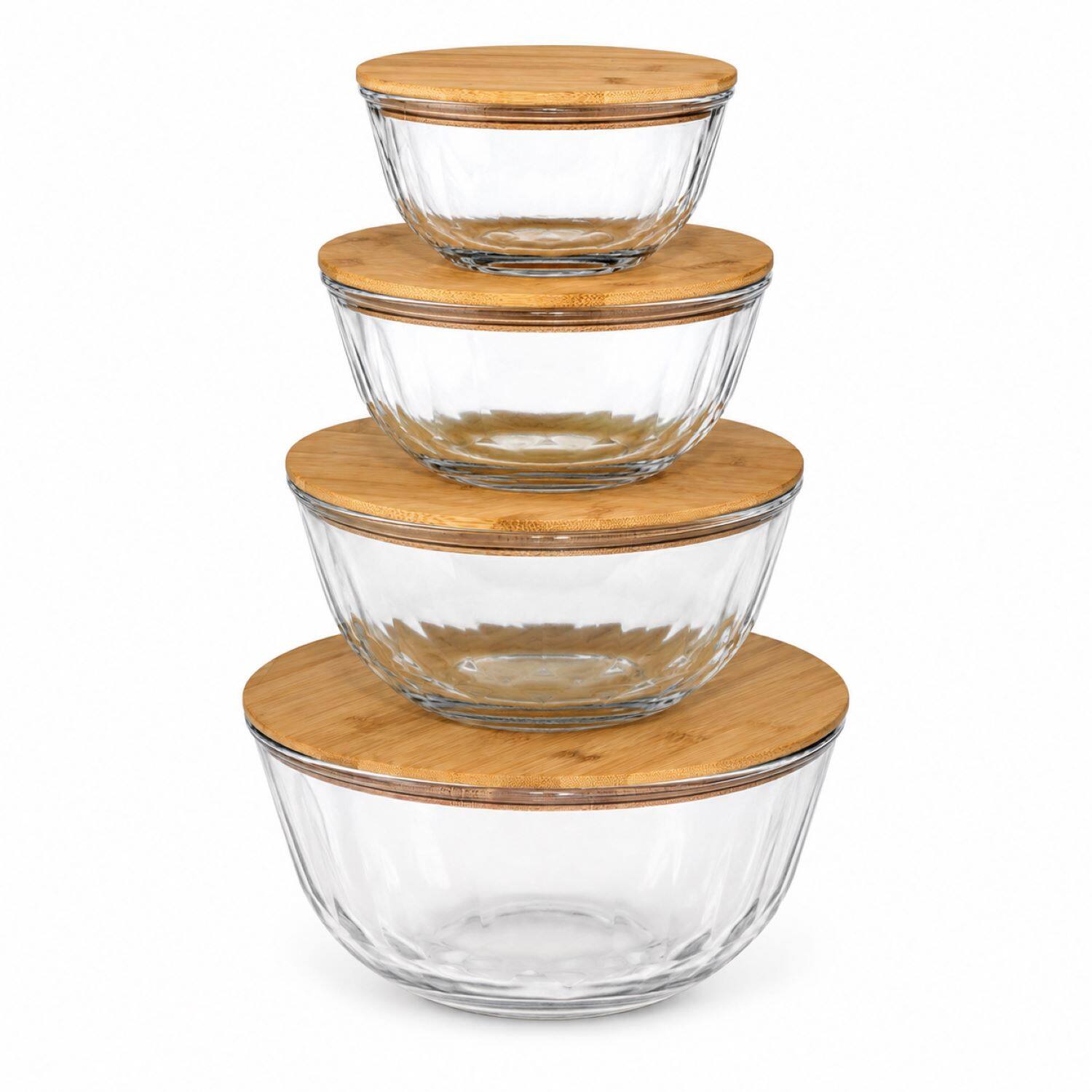 Alt View 9. Sorbus - Sorbus 4-Piece Glass Diamond Textured Bowl Set with Bamboo Lids, Mixing & Storage Microwave, Dishwasher & Freezer Safe.