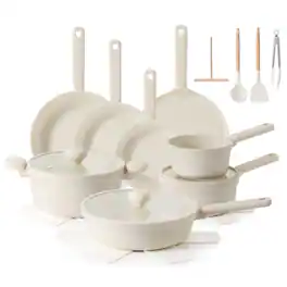SENSARTE - 24-Pcs Nonstick Pots and Pans Set, Induction Healthy Kitchen Cooking Sets with Stay-Cool Handles, Dishwasher Safe - White