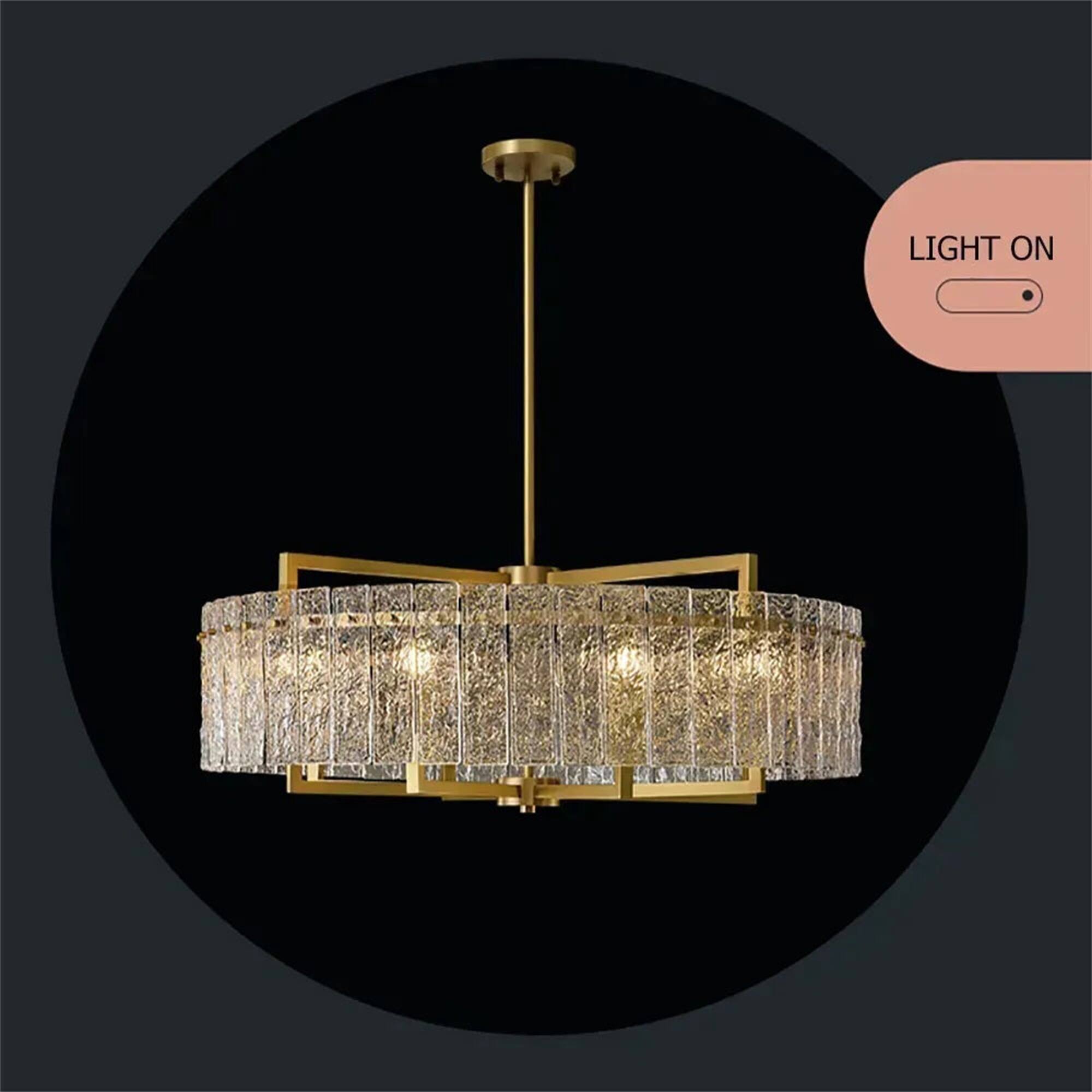 Alt View 3. Siljoy - 33-Inch 8-Light Cracked Glass Crystal Chandelier, Height Adjustable for Dining Living Room Kitchen Island - Gold.