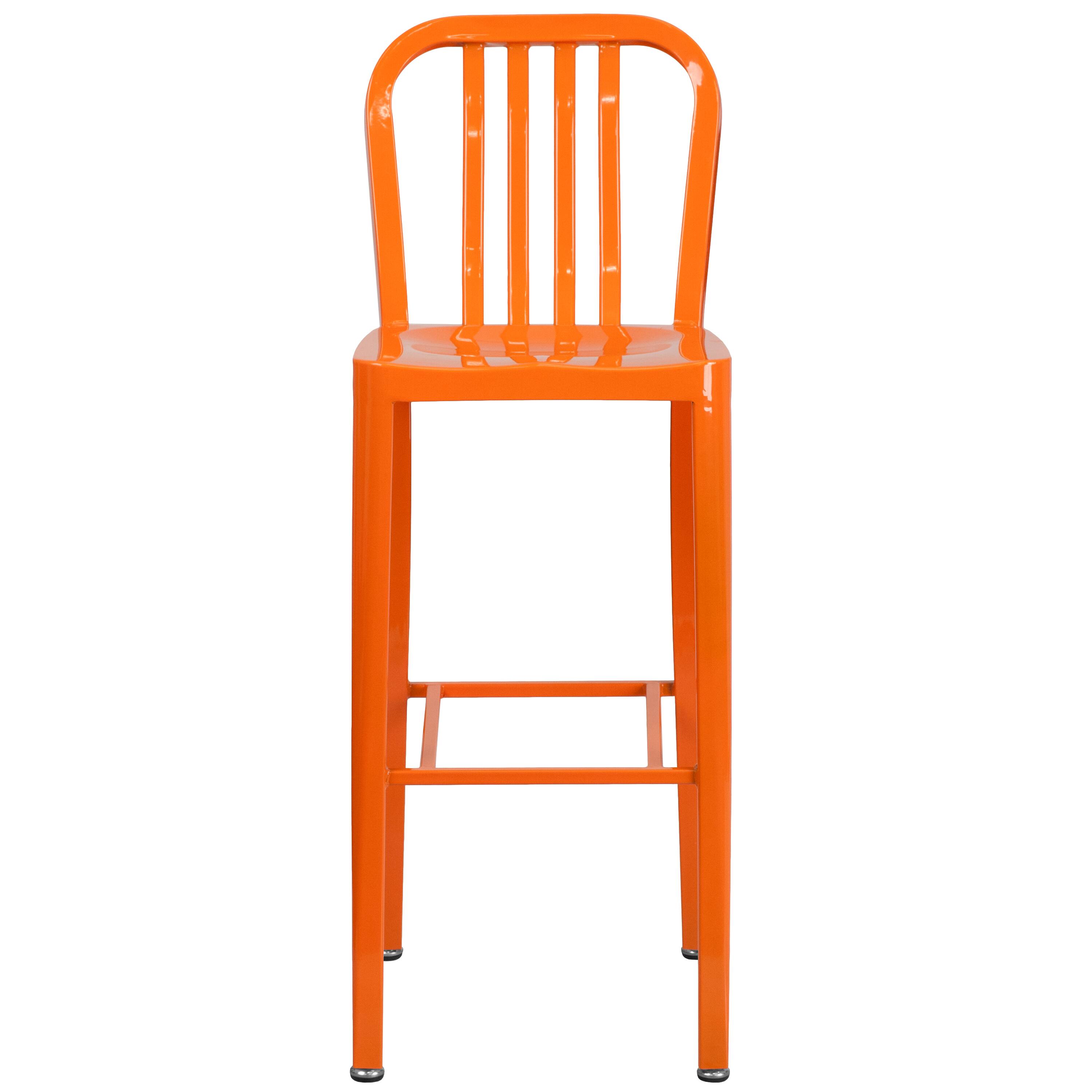 Alt View 7. Emma + Oliver - Commercial Grade 30"H Colorful Metal Indoor-Outdoor Vertical Slat Back Barstool - Orange.