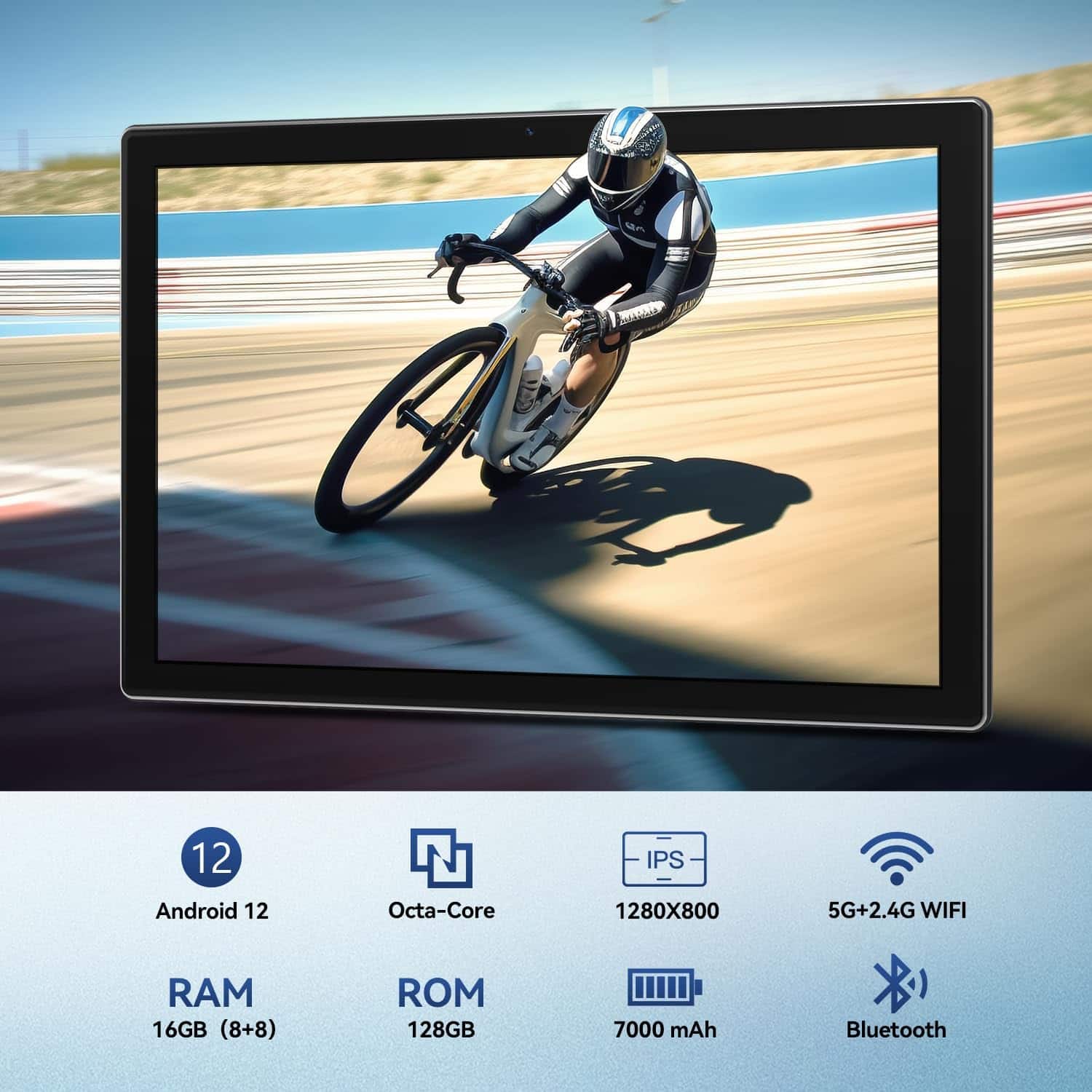 12 IPS Android 12 Octa-Core 1280X800 5G+2.4G WIFI RAM 16GB (8+8) ROM 128GB 7000 mAh Bluetooth