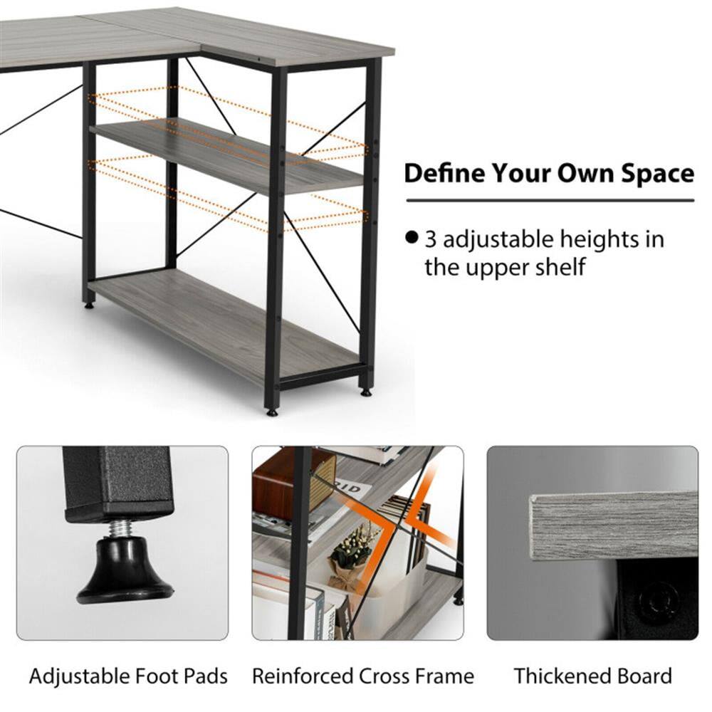 Define Your Own Space  
- 3 adjustable heights in the upper shelf  
- Adjustable Foot Pads  
- Reinforced Cross Frame  
- Thickened Board