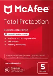 McAfee - Total Protection (5-Device) Antivirus & Internet Security Software (1-Year Subscription) - Android, Apple iOS, Chrome, Mac OS, Windows - Front_Zoom