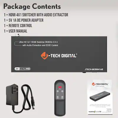 J Tech Digital 8K 60Hz HDMI Switch 4 In 1 Out with Audio J Tech Digital 8K 60Hz HDMI Switch 4 In 1 Out with Audio