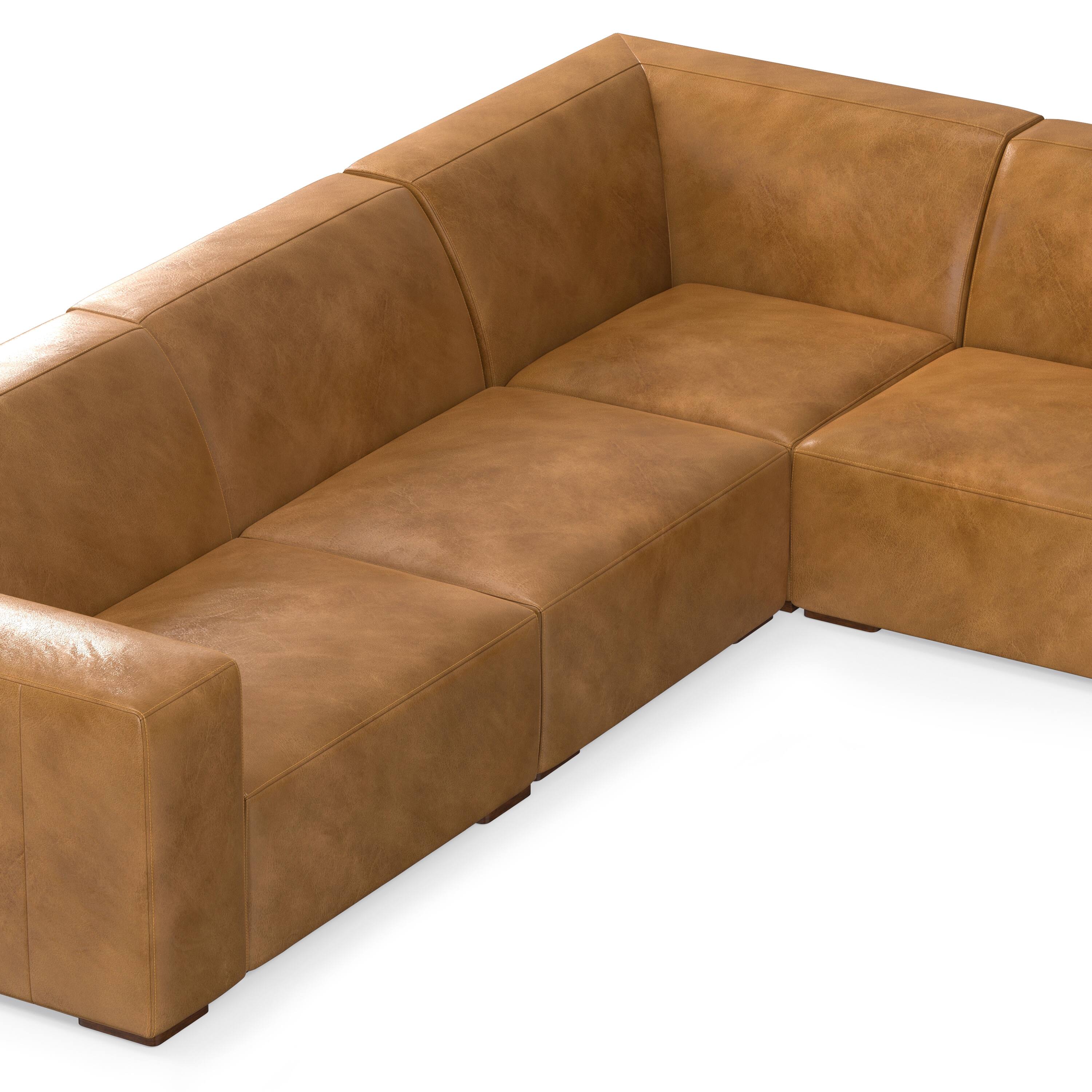Alt View 2. Simpli Home - Rex U-Shaped Modular Sectional Sofa in Genuine Leather - Sienna.
