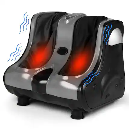 Angle. Costway - Foot & Calf Massager with Heat Vibration Deep Kneading Shiatsu Foot Massage Machine Grey - Grey.