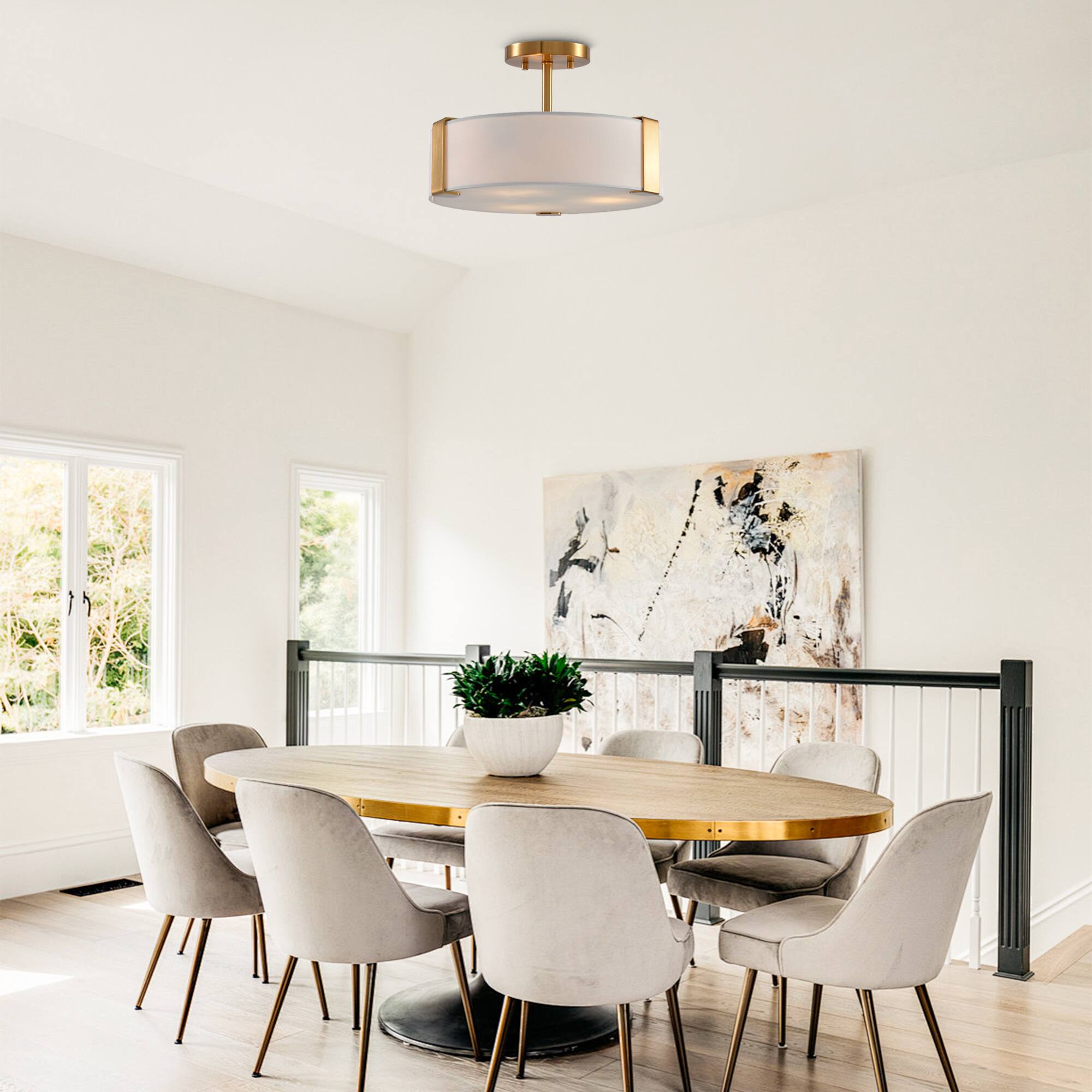 Angle. Parrot Uncle - 14” Gold Semi-Flush Mount Ceiling Light - Gold.