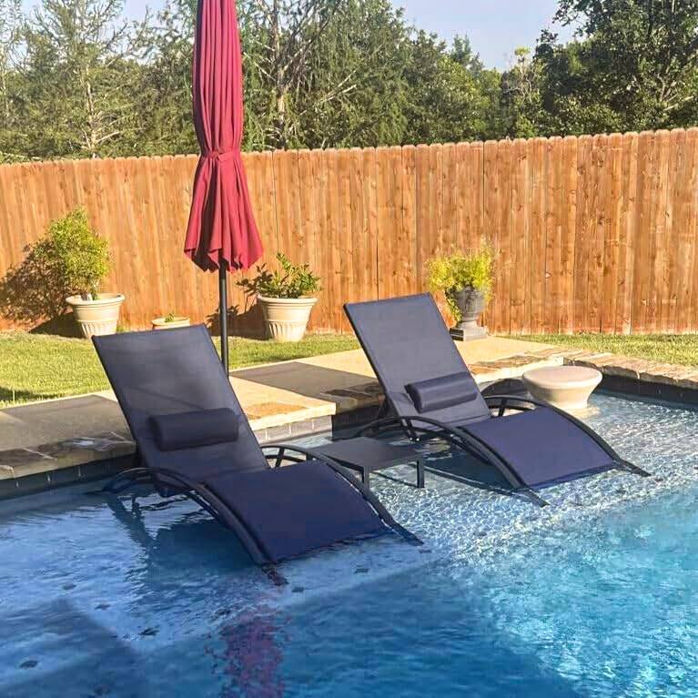 Alt View 1. PURPLE LEAF - 3-Pieces Oversized Aluminum Outdoor Chaise Lounge Patio Lounge Chair with Side Table, Navy Blue - Navy Blue.