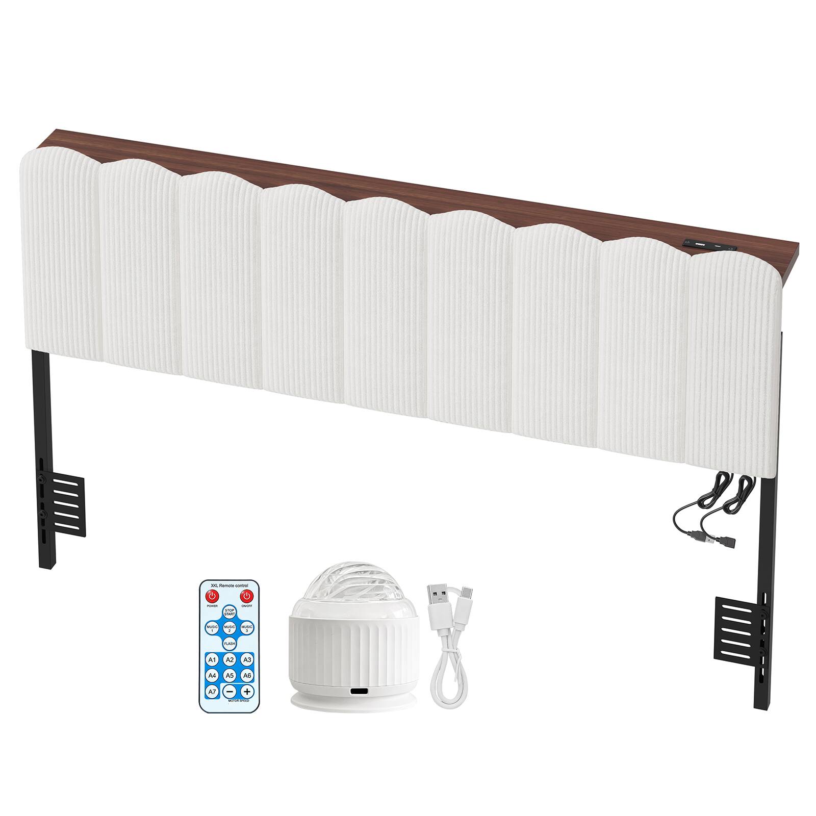 Alt View 4. Pinmoco - Aurora LED Upholstered Headboard with Storage Shelf and Charging Station Suitable for 8-14 inch Mattress - White.