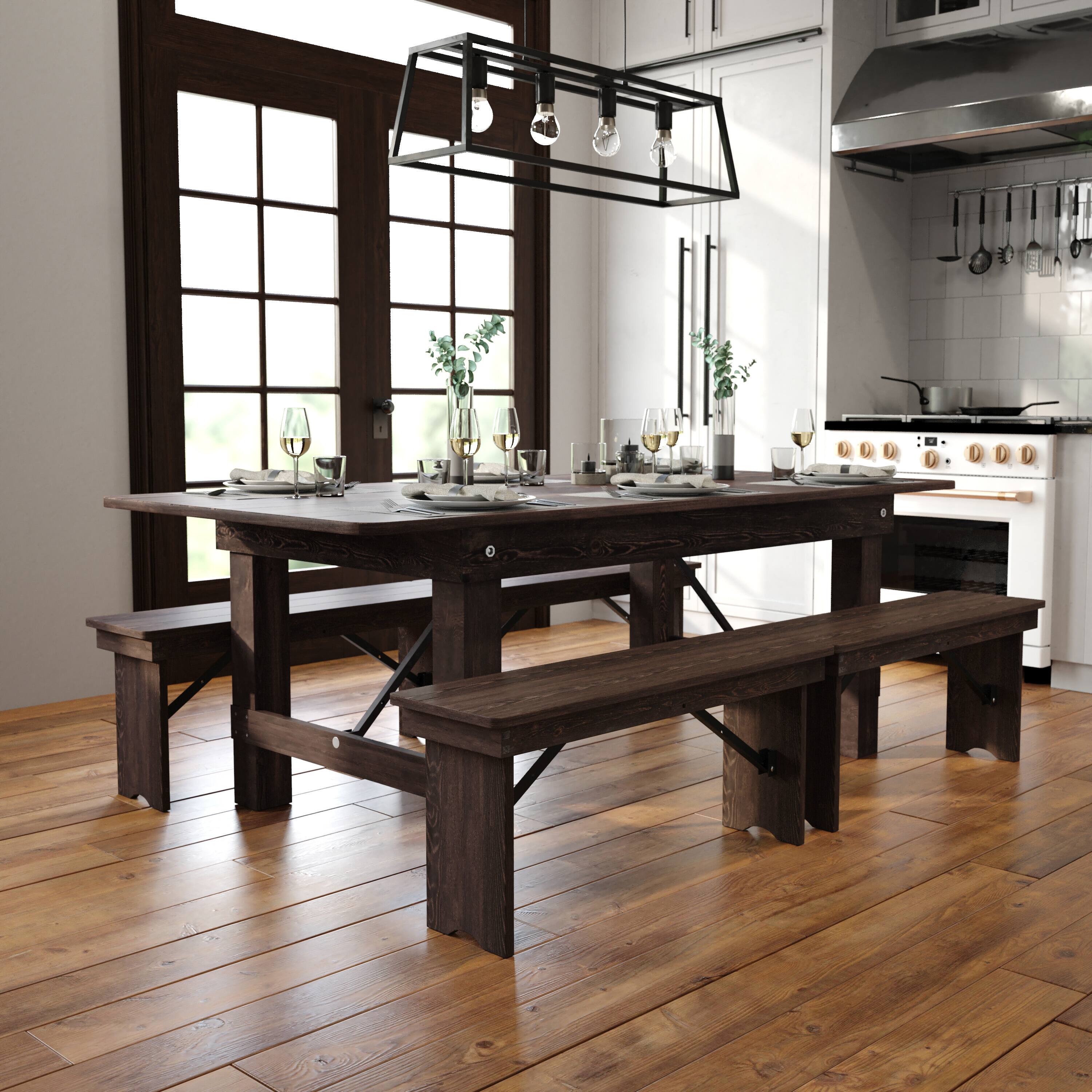 Alt View 2. Flash Furniture - HERCULES 7' x 40" Rectangular Antique Rustic Mahogany Solid Pine Folding Farm Table - Brown.