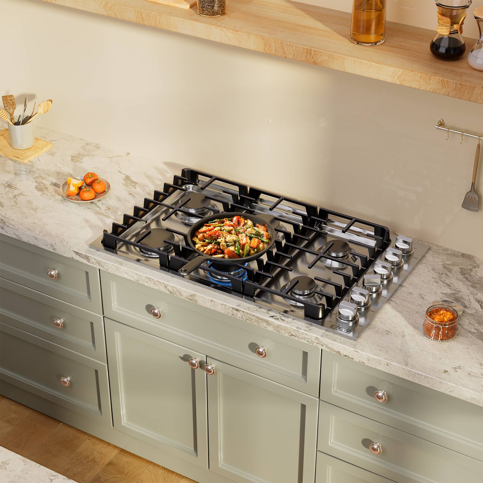 Alt View 1. Empava - 36 in. 6 Burners Recessed Gas on Glass Cooktop - Stainless Steel.