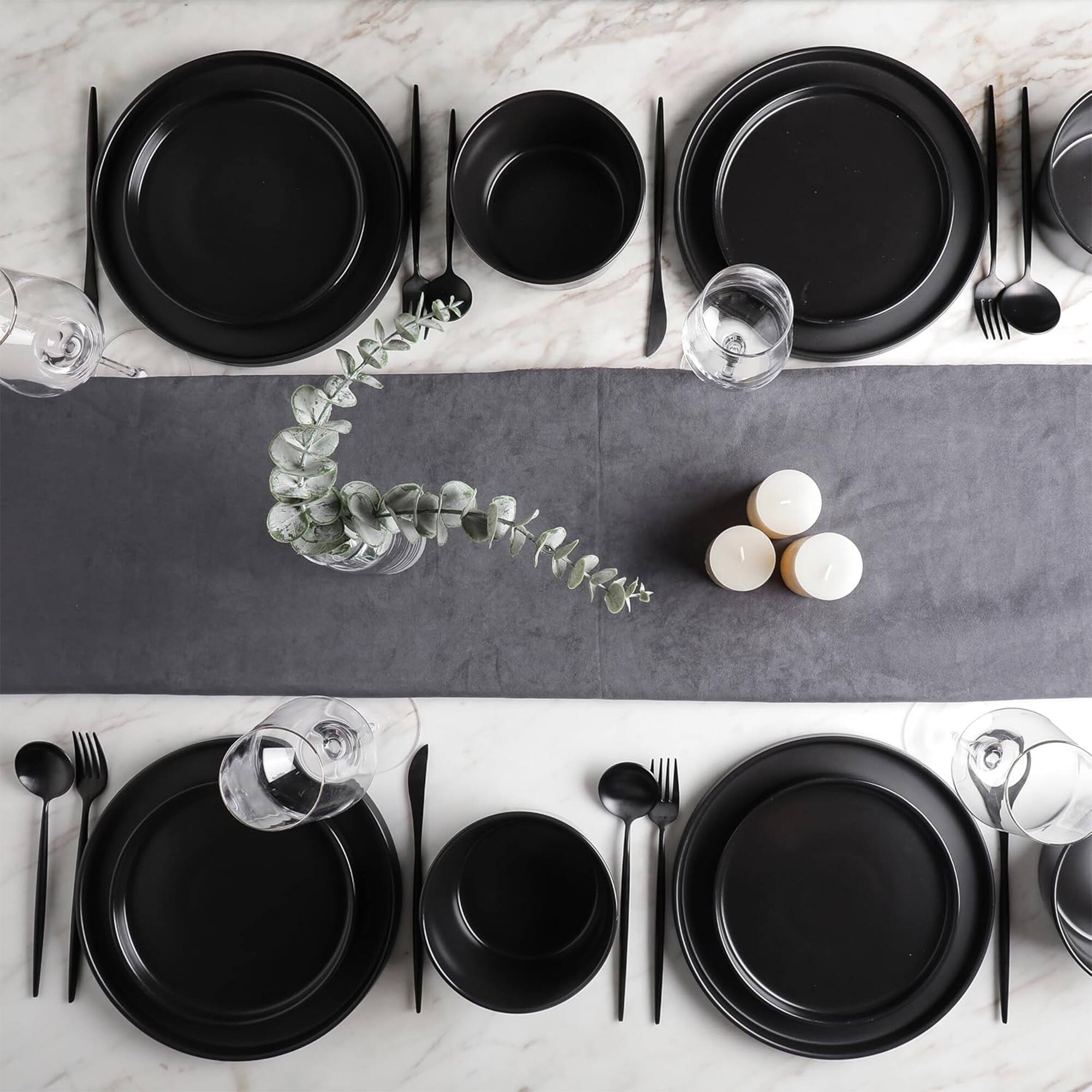 Alt View 3. Stone Lain - Stone Lain Celina Stoneware 32 Piece Dinnerware Set, Service for 8, Black Matte - Black Matte.