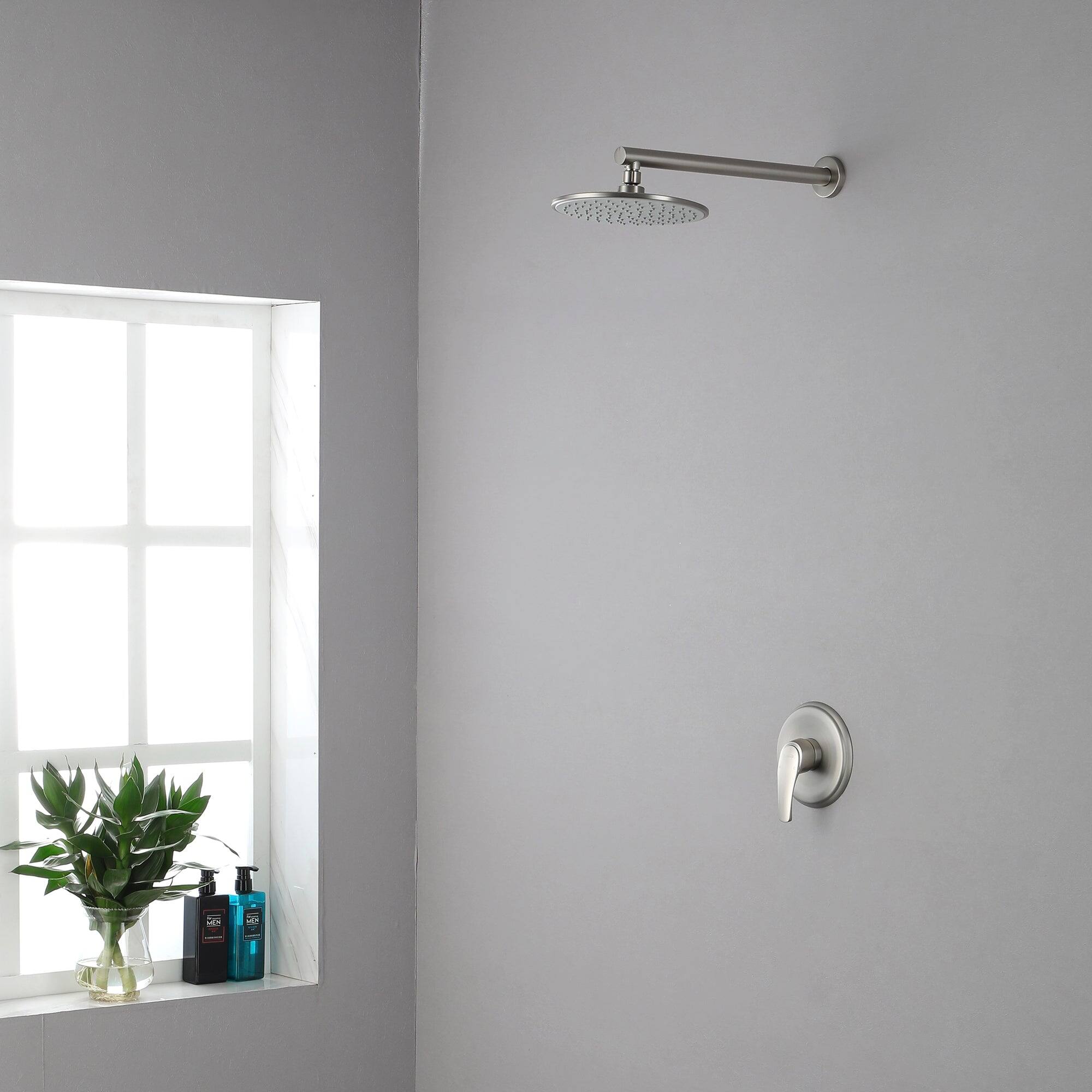 Alt View 10. Boyel Living - 1-Spray Patterns with 3.4 GPM 9 in. Wall Mount Rain Fixed Shower Head with Single Handle and Valve in Brushed Nickel - Brushed Nickel.