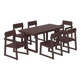 WestinTrends - Paloma 7-Piece Modern HDPE Outdoor Patio Dining Table Set With Umbrella Hole - Dark Brown