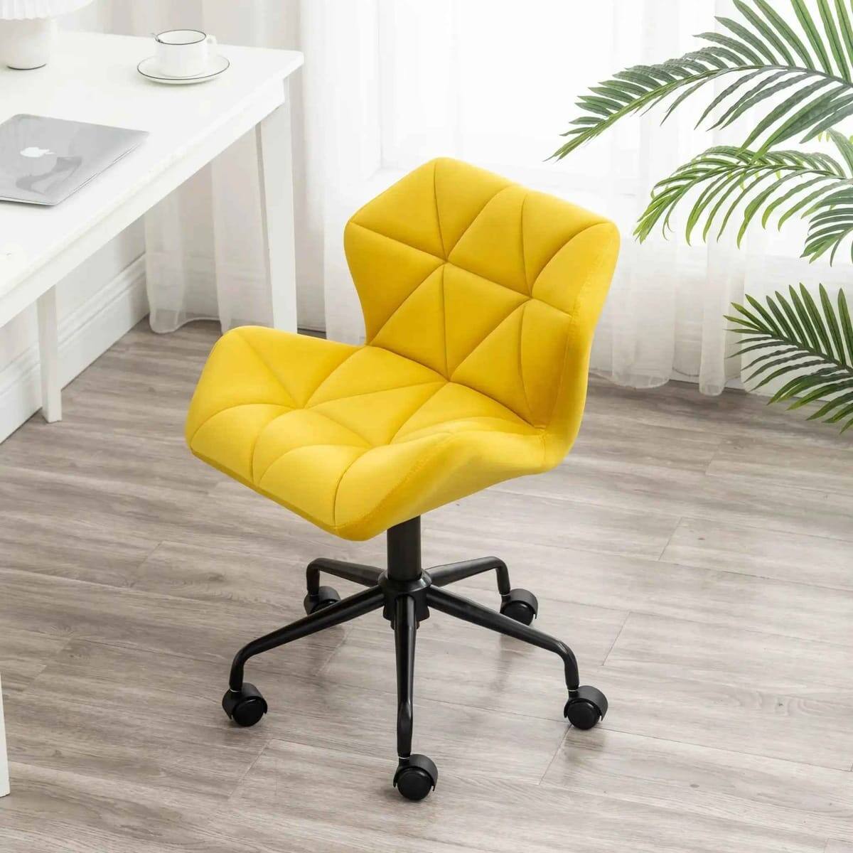 Back. Eldon - Diamond Tufted Adjustable Swivel Office Chair Velvet Luxe For - Yellow.