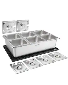 VEVOR - Countertop Food Serving Display Container, Stainless Steel Food Salad Server Tray, Buffet Condiment Dispenser - Silver