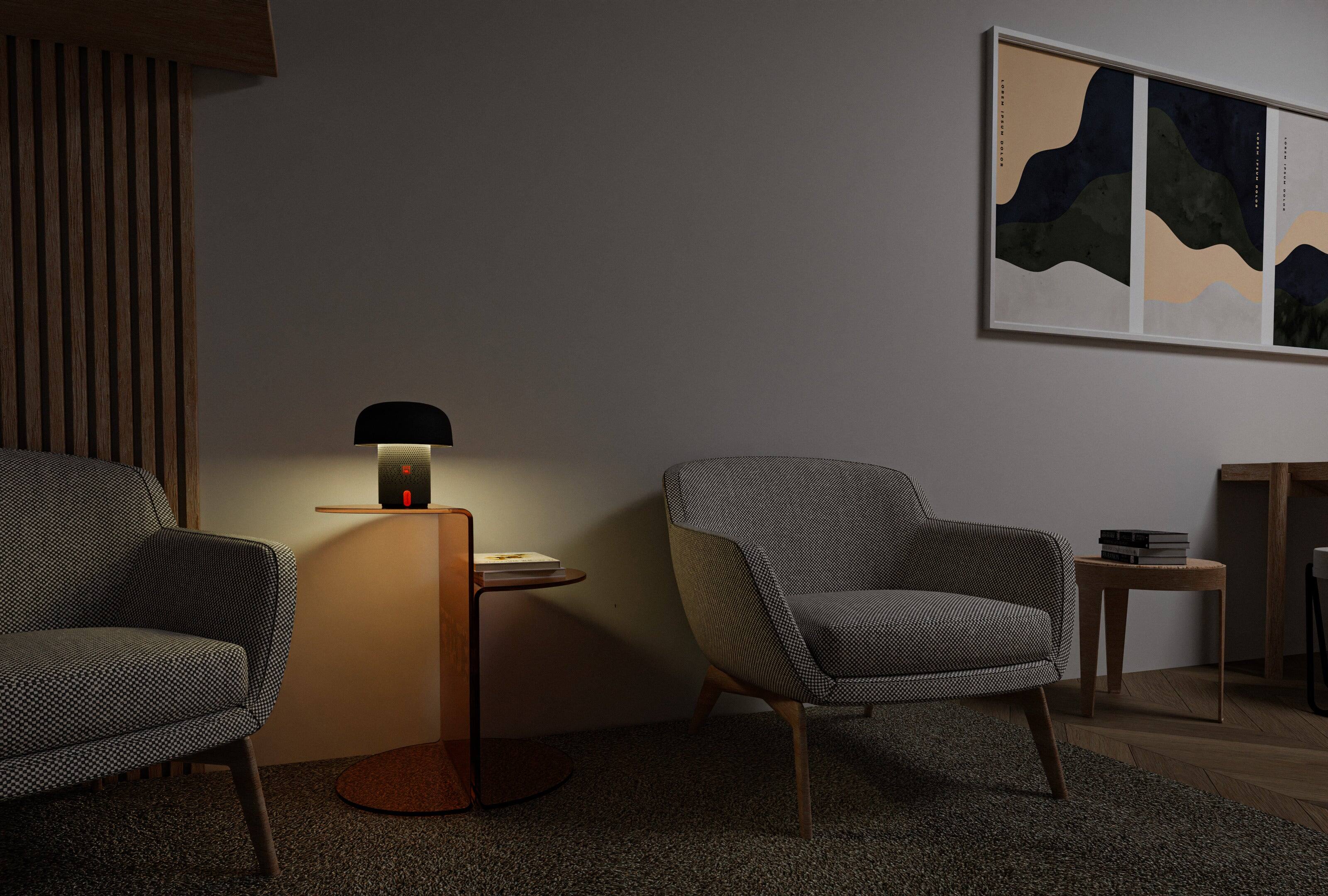 Alt View 4. Kooduu - Sensa Play- Black Lamp, Cordless rechargeable indoor/outdoor speaker Lamp, Sound by JBL.