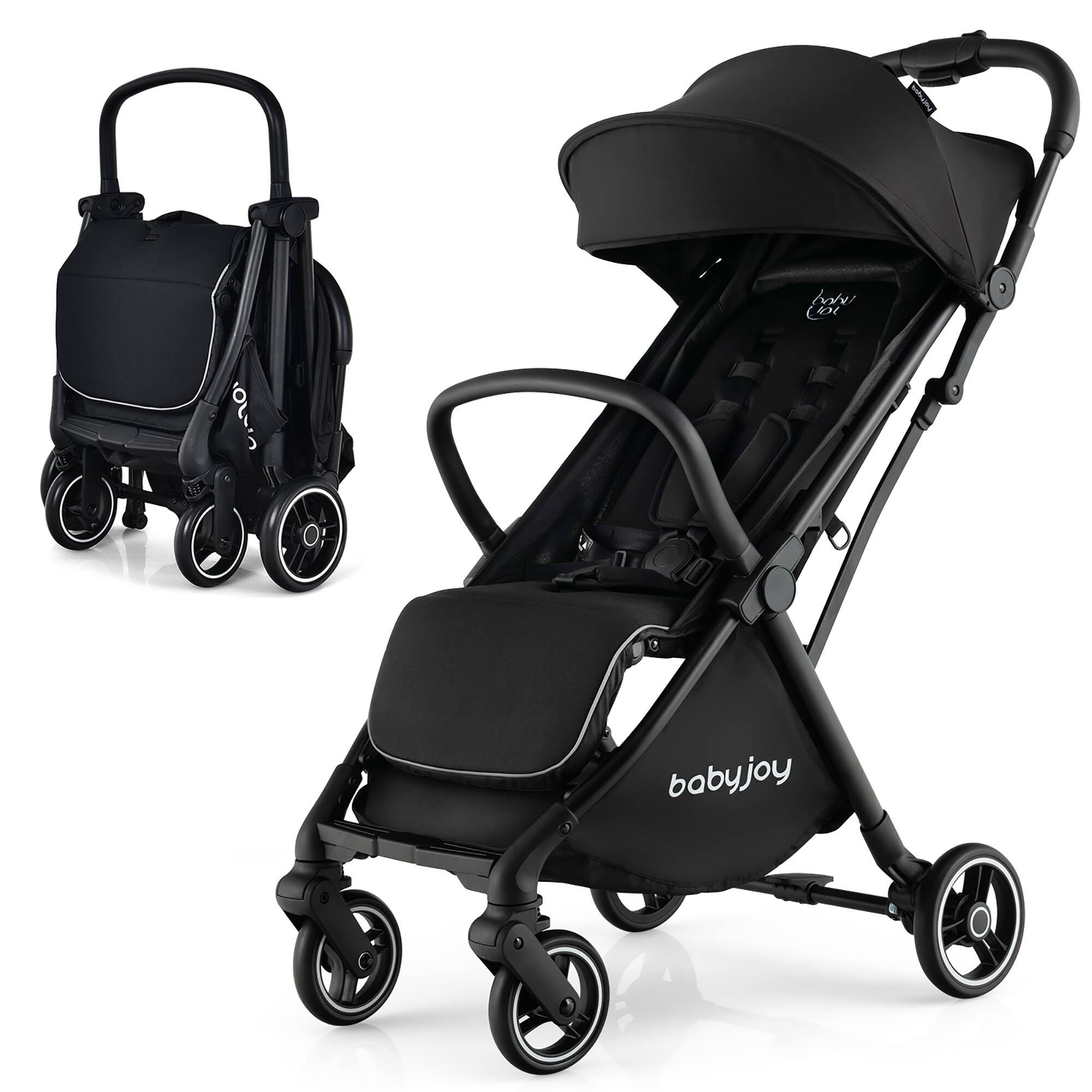 Costway - Portable Baby Stroller One-Hand Fold Pushchair W/ Aluminum Frame - Black
