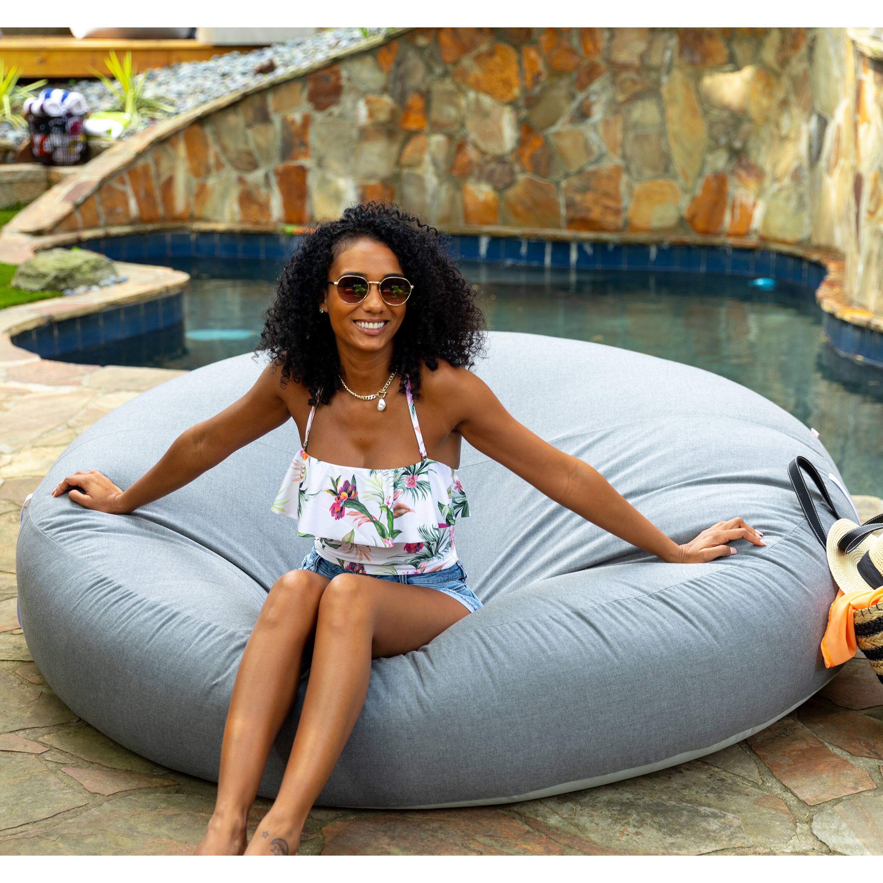 Back. Jaxx - Coza Cocoon Sun Bed - Giant Outdoor Round Lounge for Resort Style & Beachfront Relaxation - Sunbrella, Granite - Granite.