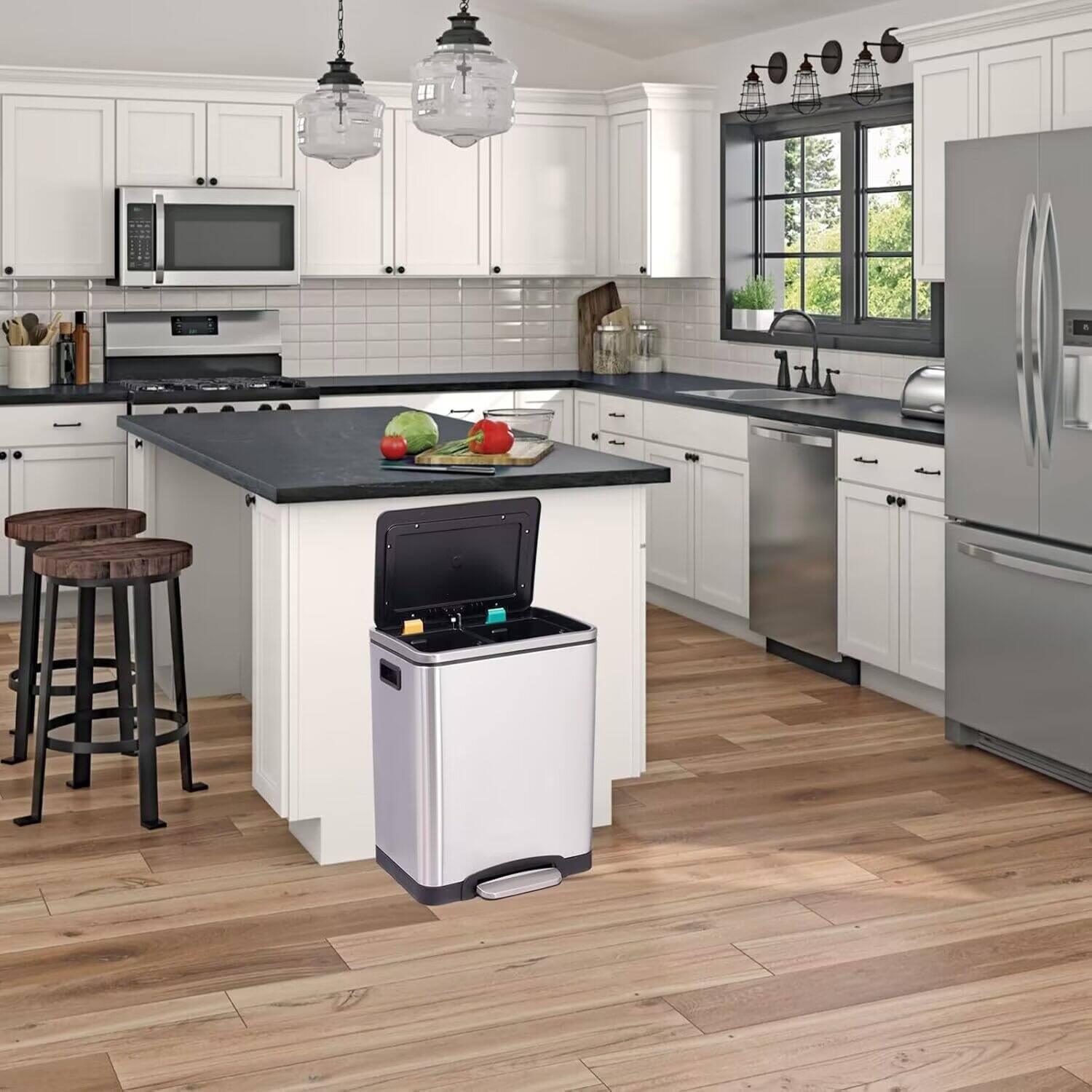 Alt View 3. Jojoka - Stainless Steel Waste Bin 8 Gallon Dual Compartment Trash Can for Bathroom Bedroom Kitchen.