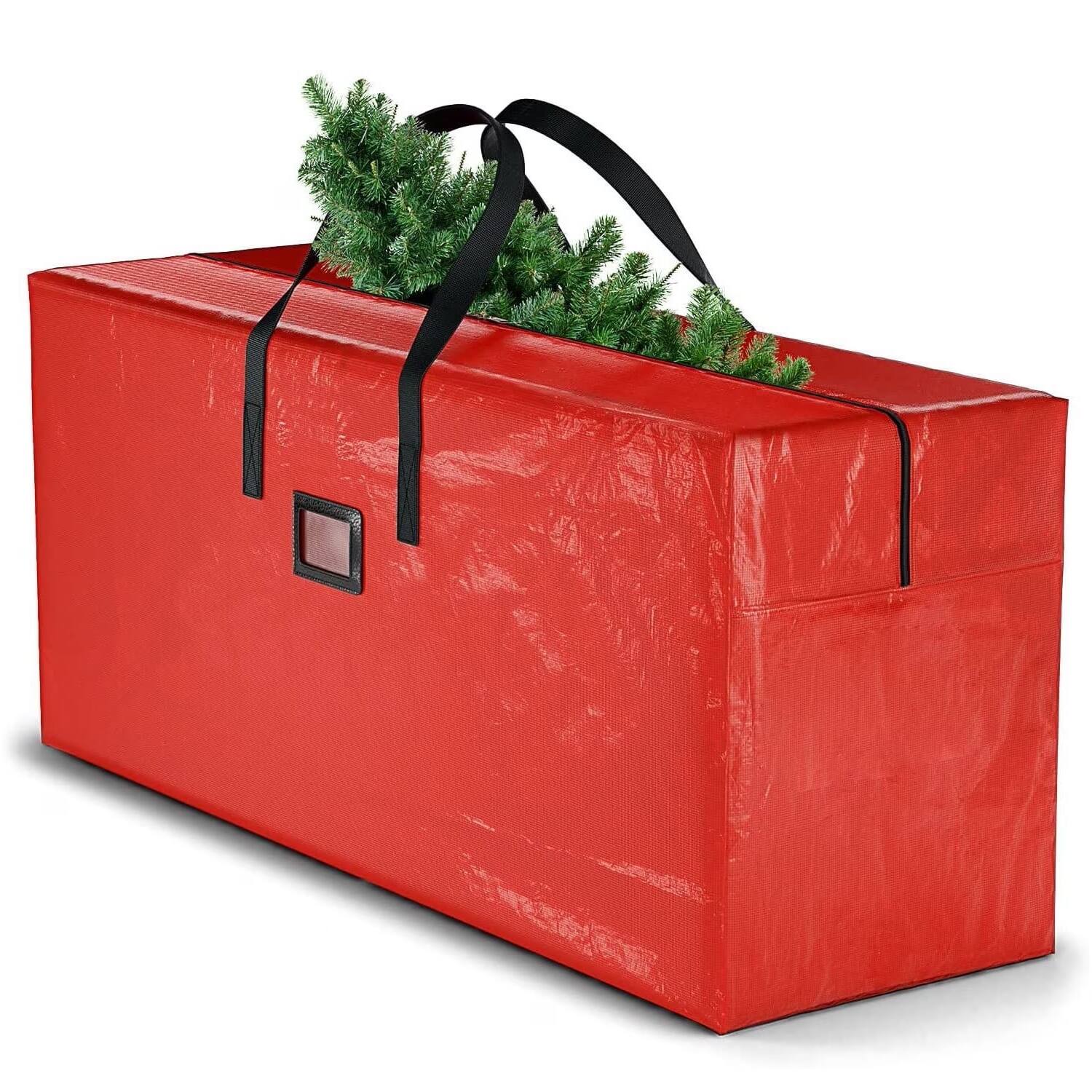 MOVSSOU - Christmas Tree Storage Bag Storage Container Fits 9ft Disassembled Tree Zippered Bag with Carry Handles 65"x15"x30" - Red