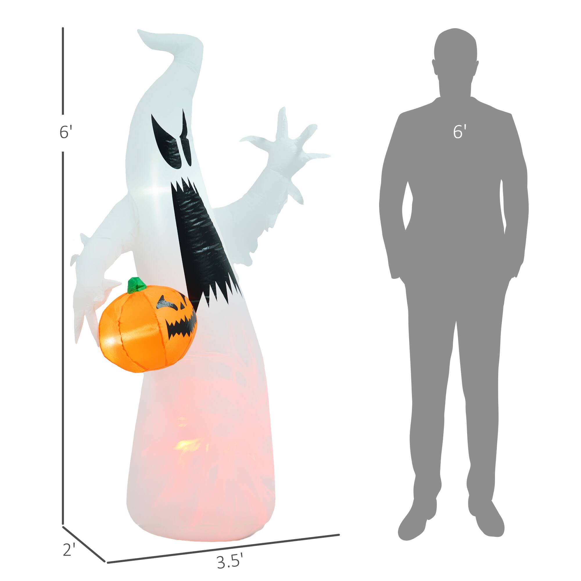 Alt View 2. Homcom - 5.9' Halloween Inflatable Outdoor Decoration Ghost with Pumpkin, Blow Up LED Yard Decor for Party, Holiday, Waterproof - White.