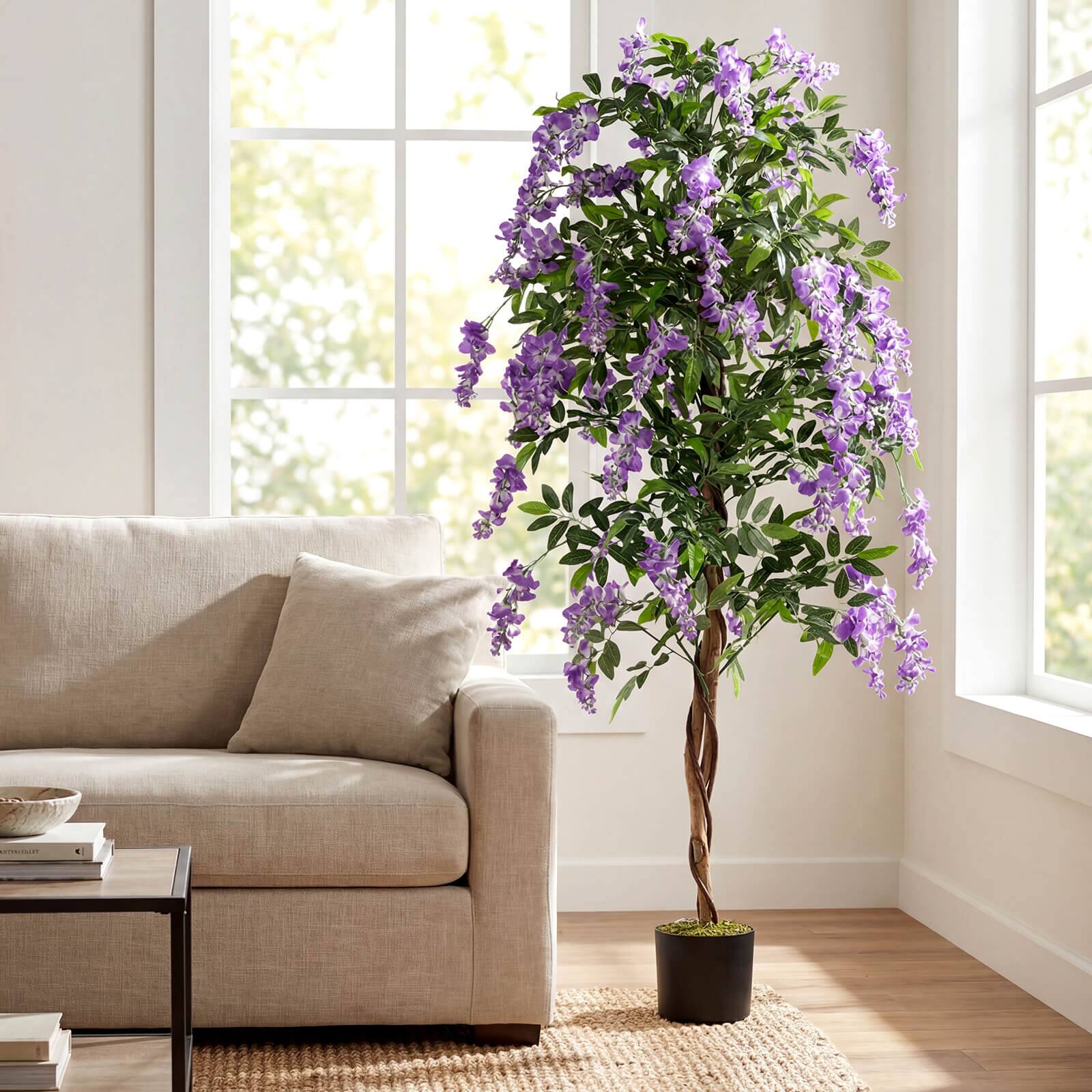 Alt View 1. Costway - Costway 6 FT Artificial Wisteria Tree Set of 1 with Natural Trunks Purple Lifelike Flowers for Porch - Purple+Natural+Black.