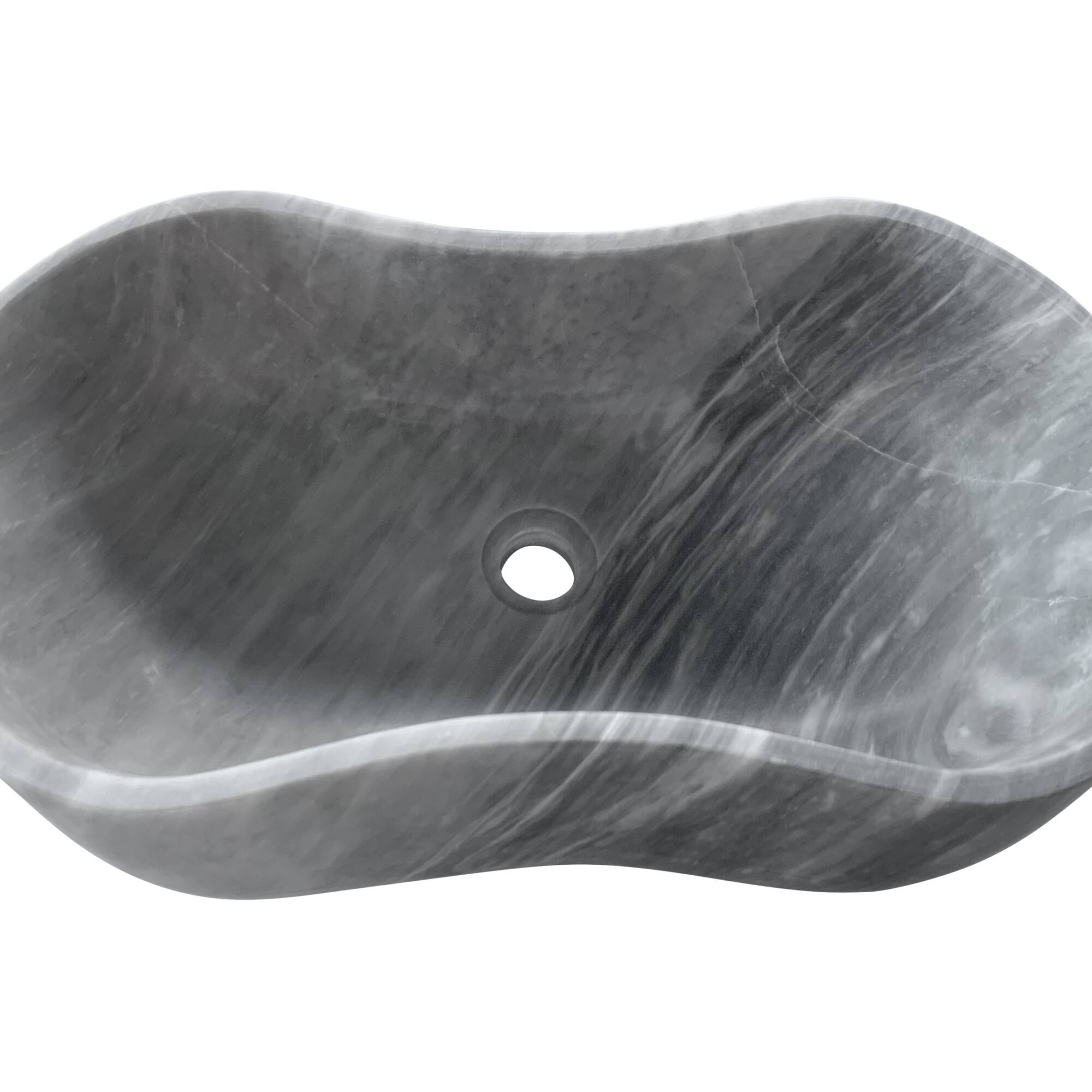 Alt View 10. ELEMENT ACE - Natural Gray Marble Bathroom Vessel Sink with Semi-Polished Surface and Wavy Silhouette Design - Gray.