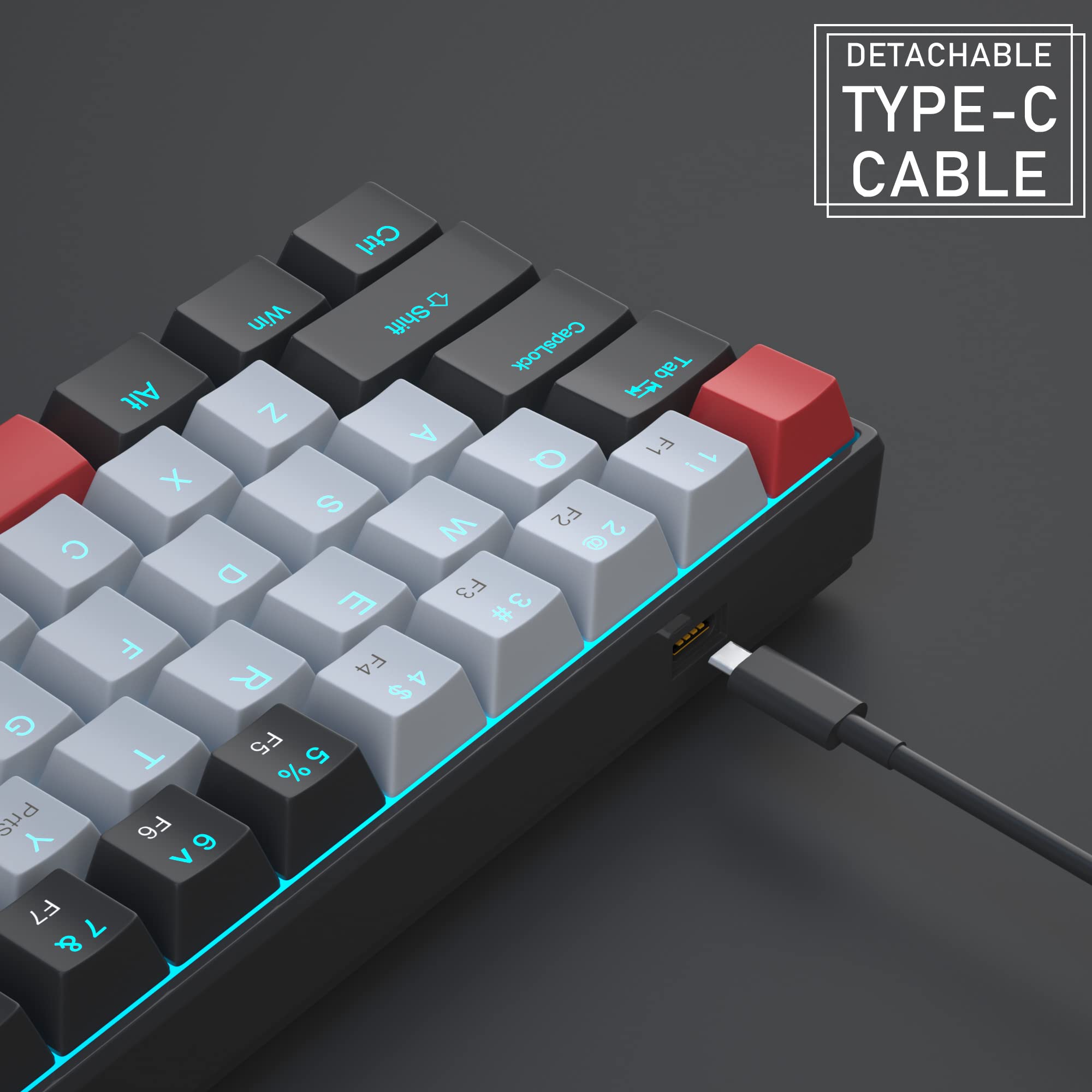 Ctrl D Win Shift CapsLock x Tab Alt i Z A F1 X Q 1 1 S F2 M 2 2 C D F3 E 3 3 F O. R F4 4 4 G F5 T % 5 b Y F6 V 9 9 V F7 7 7 & DETACHABLE TYPE-C CABLE