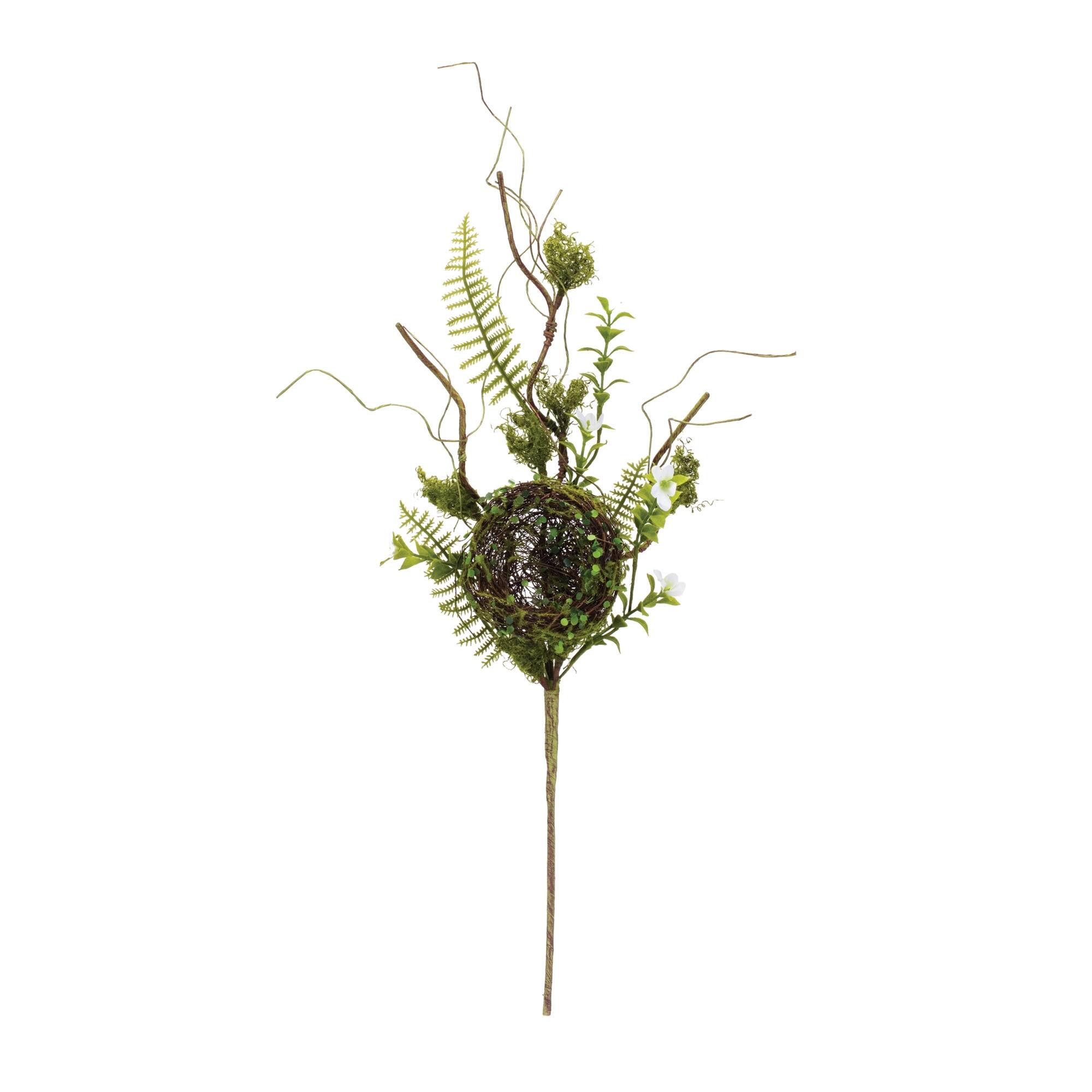 Angle. BreeBe - Bird Nest Twig Spray (Set of 2) - Green, Brown.