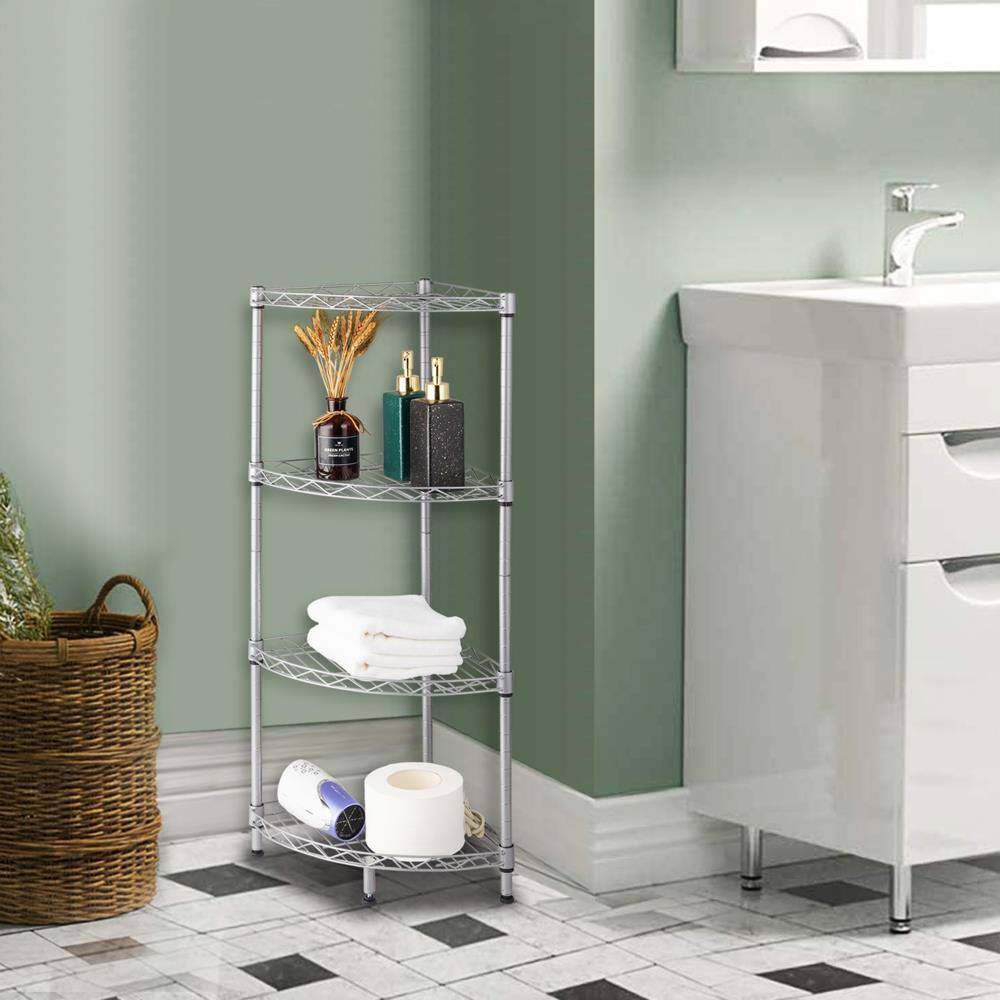 Alt View 6. Winado - 4-Tier Corner Shelf Display Rack Storage Metal Wire Shelves Organizer Organizer Space Saving for Home Kitchen Bathroom - Silver Gray.