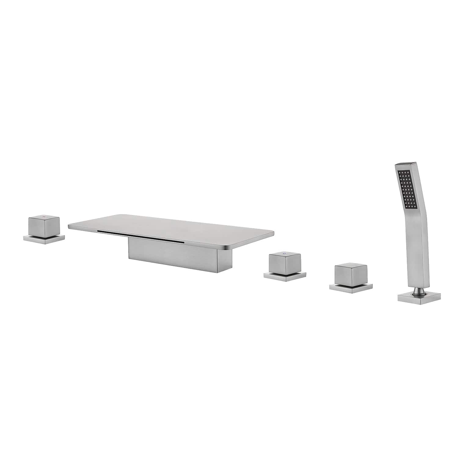 Boyel Living - Bathtub Faucet with Waterfall Spout and Handheld Shower Five Hole Installation Hot Cold Control - Brushed Nickel