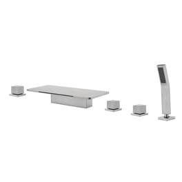 Boyel Living - Bathtub Faucet with Waterfall Spout and Handheld Shower Five Hole Installation Hot Cold Control - Brushed Nickel