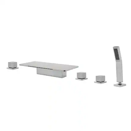 Front. Boyel Living - Brushed Nickel Bathtub Faucet with Waterfall Spout and Handheld Shower Five Hole Installation Hot Cold Control - Brushed Nickel.