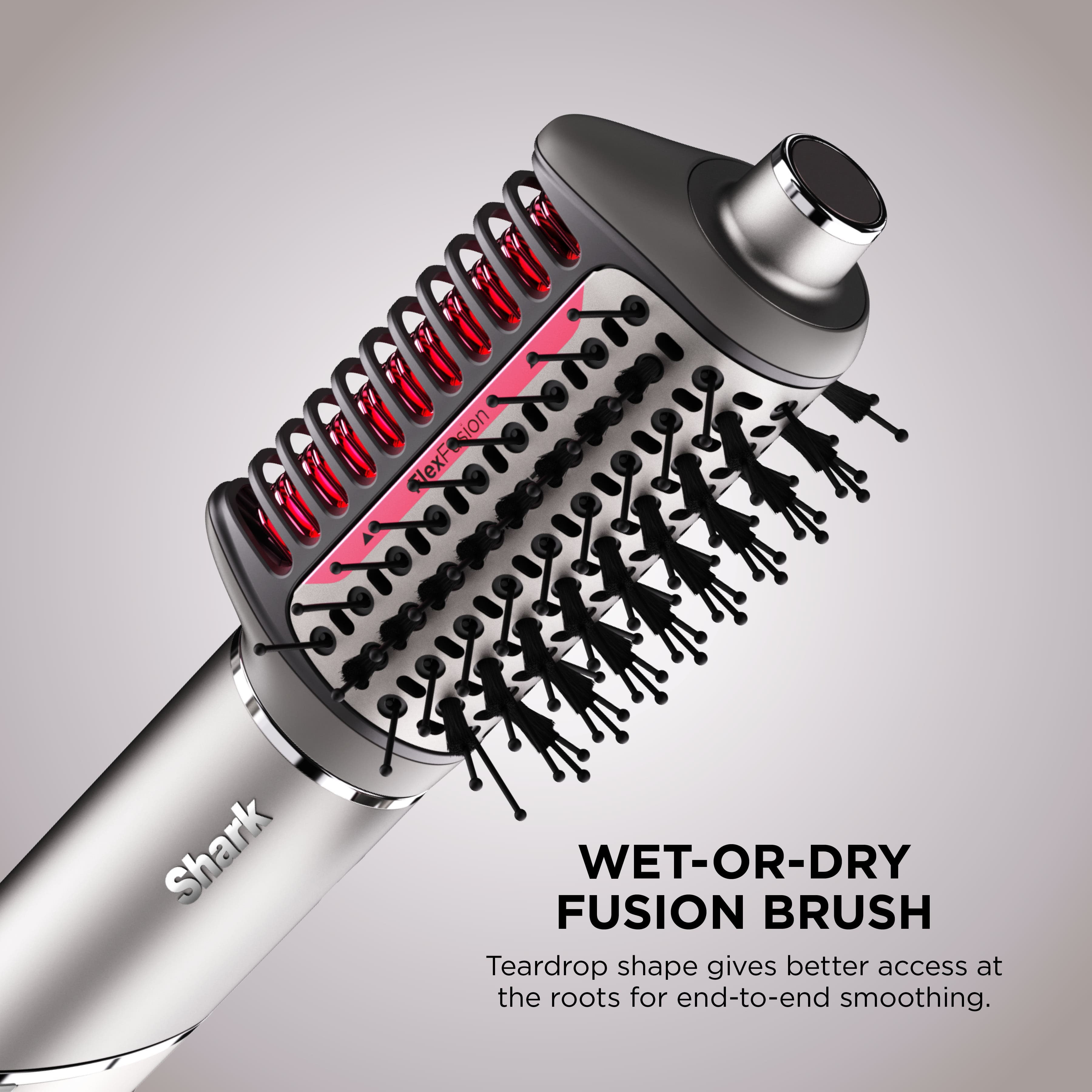 Shark Wet-Or-Dry Fusion Brush Teardrop shape gives better access at the roots for end-to-end smoothing.