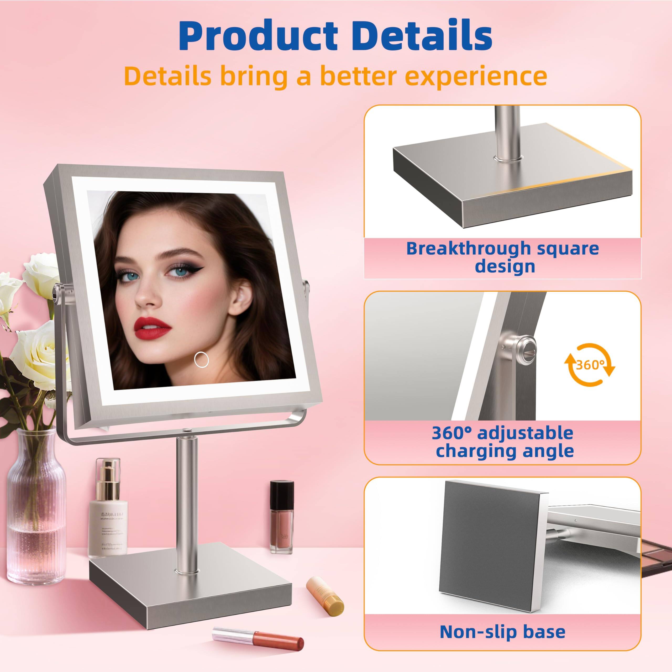 Alt View 2. Cedar Assembly - Mirror Lighted Magnifying Rechargeable Vanity Makeup Multi-Color Premium Quality Stylish Design - Matte Black-wall.