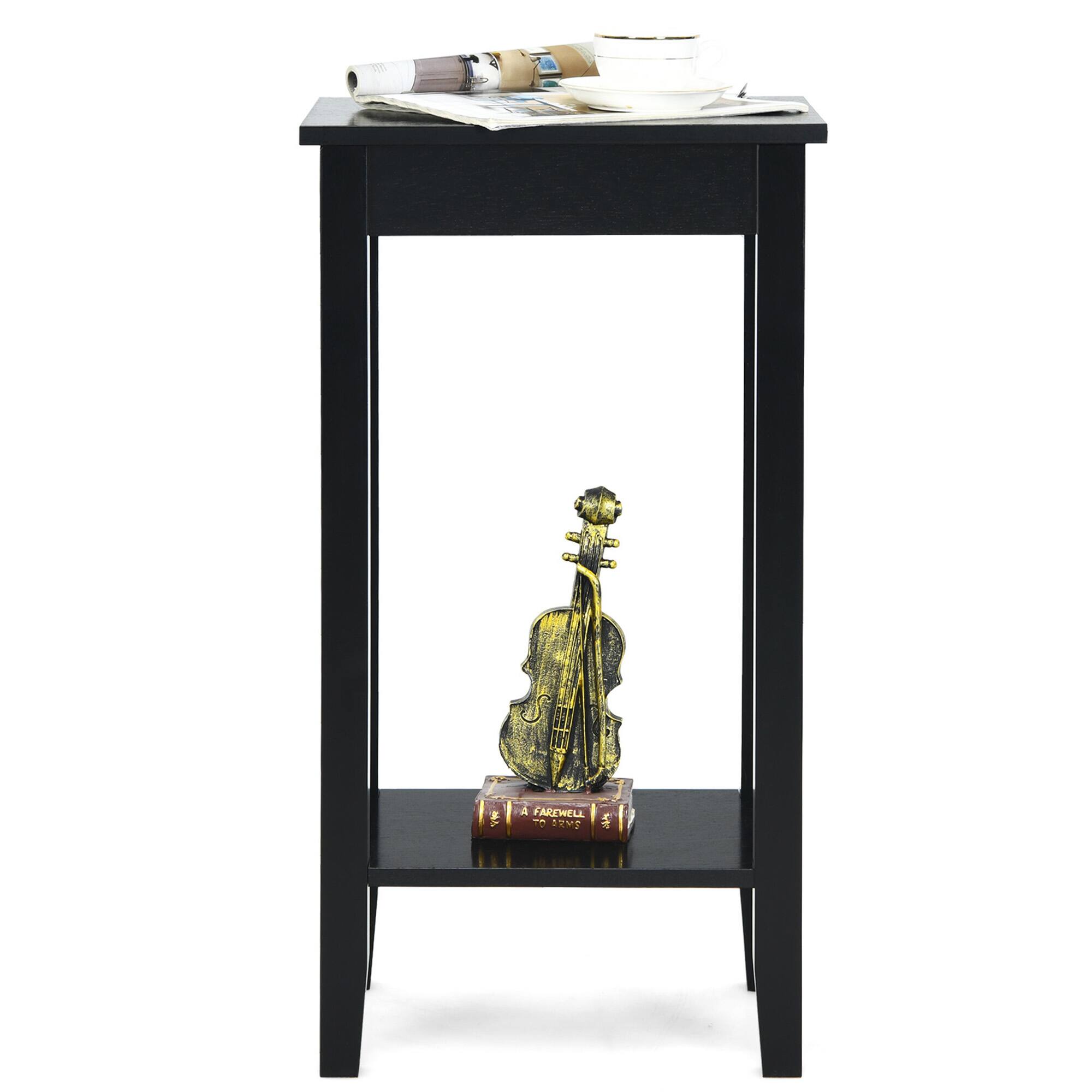 Alt View 8. Gymax - Gymax 2-Tier Nightstand End Side Table Coffee Table Wooden Legs Bedroom Black - Black.