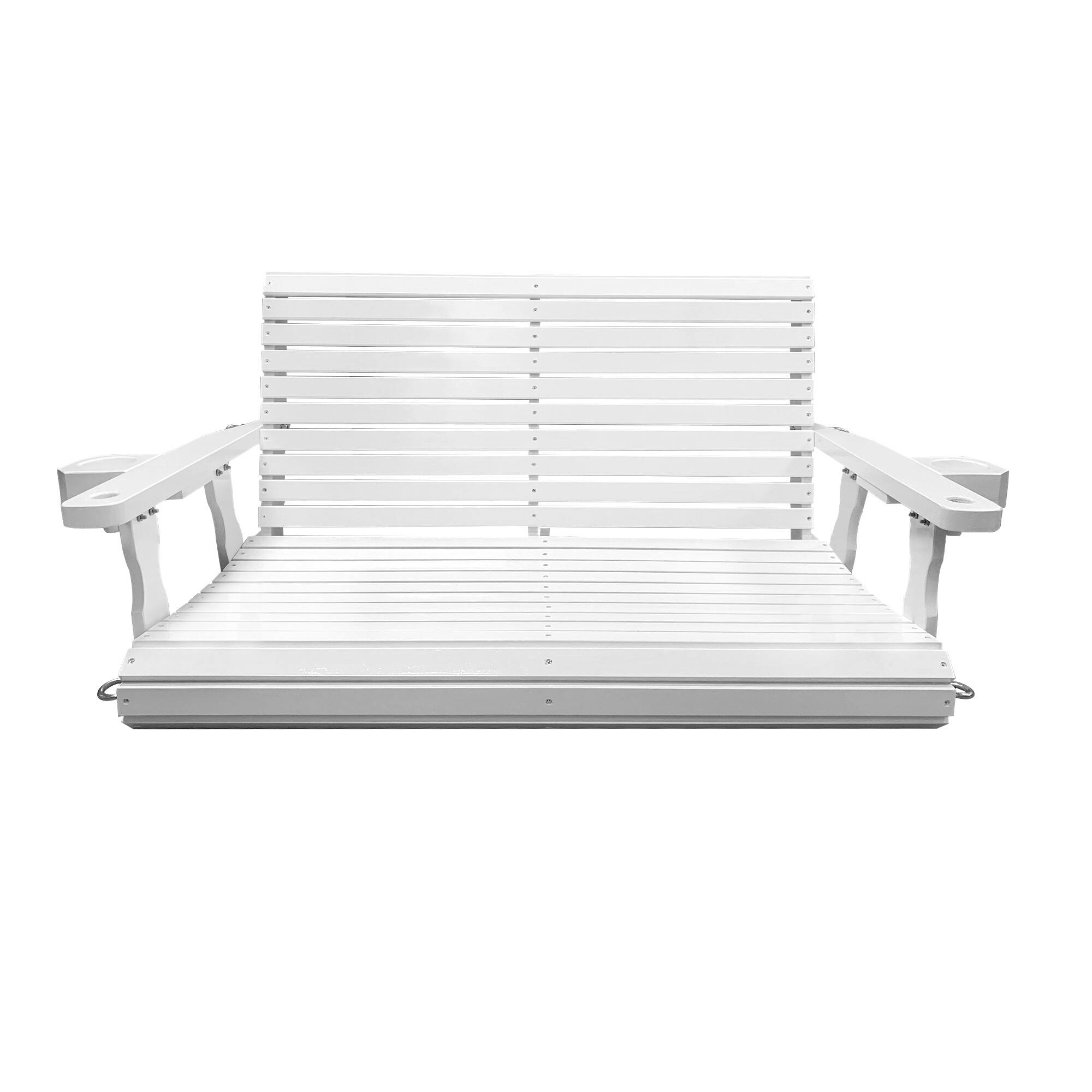 Alt View 4. Fortune Candy - Wooden Porch Swing 2-Seater, High Backrest and Deep Seat, Bench Swing with Cupholders, for Outdoor Patio Garden - White.