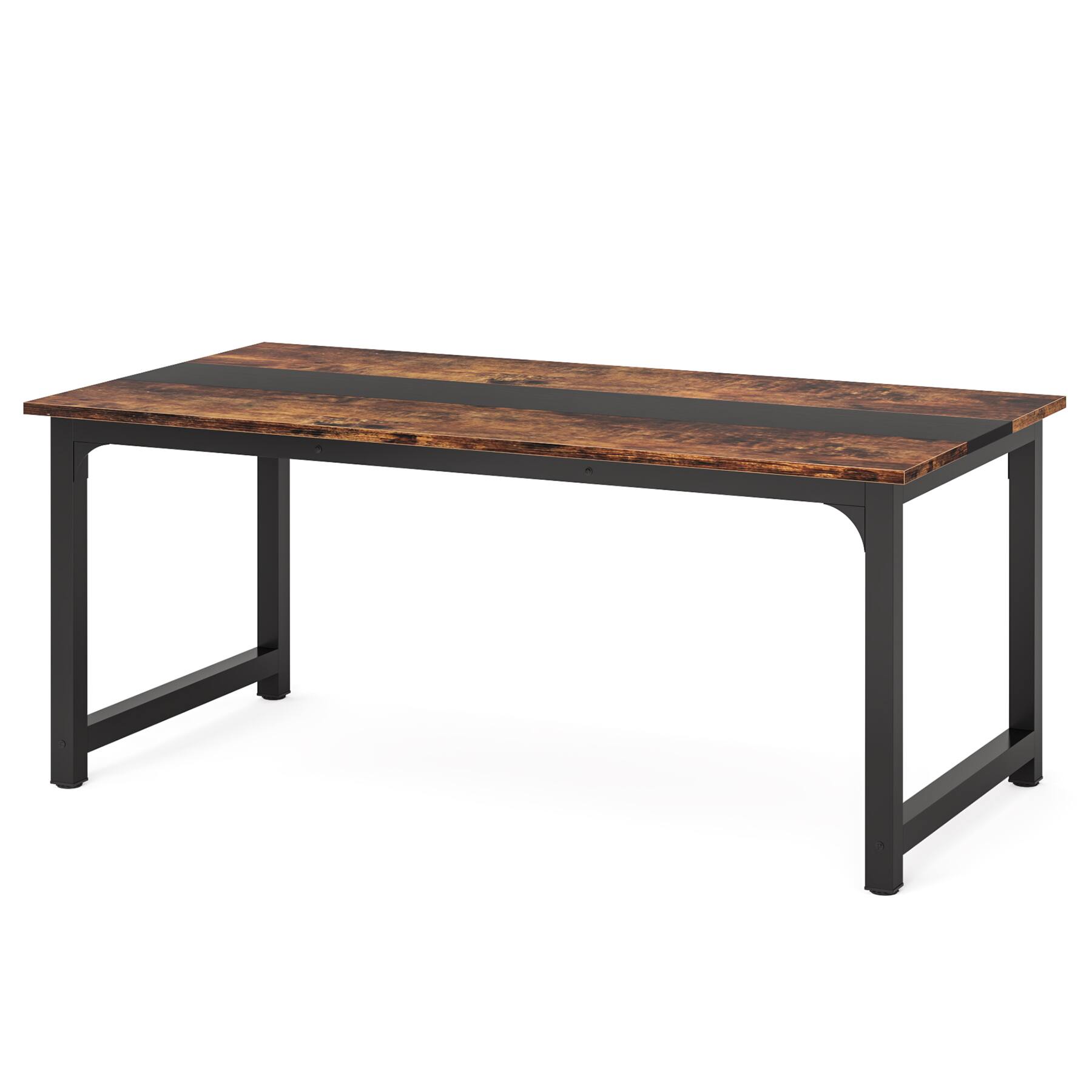 Left. APRILSOUL - 63in Large Modern Desk with Steel Frame Industrial Workstation with Spacious Desktop and Adjustable Feet Brown Black - Brown+Black.