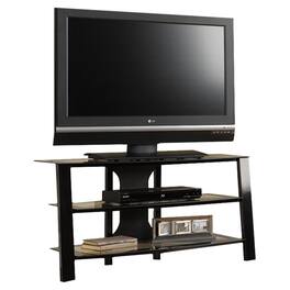 Hivvago - Contemporary 40-inch Metal TV Stand with Clear Glass Shelves - Black