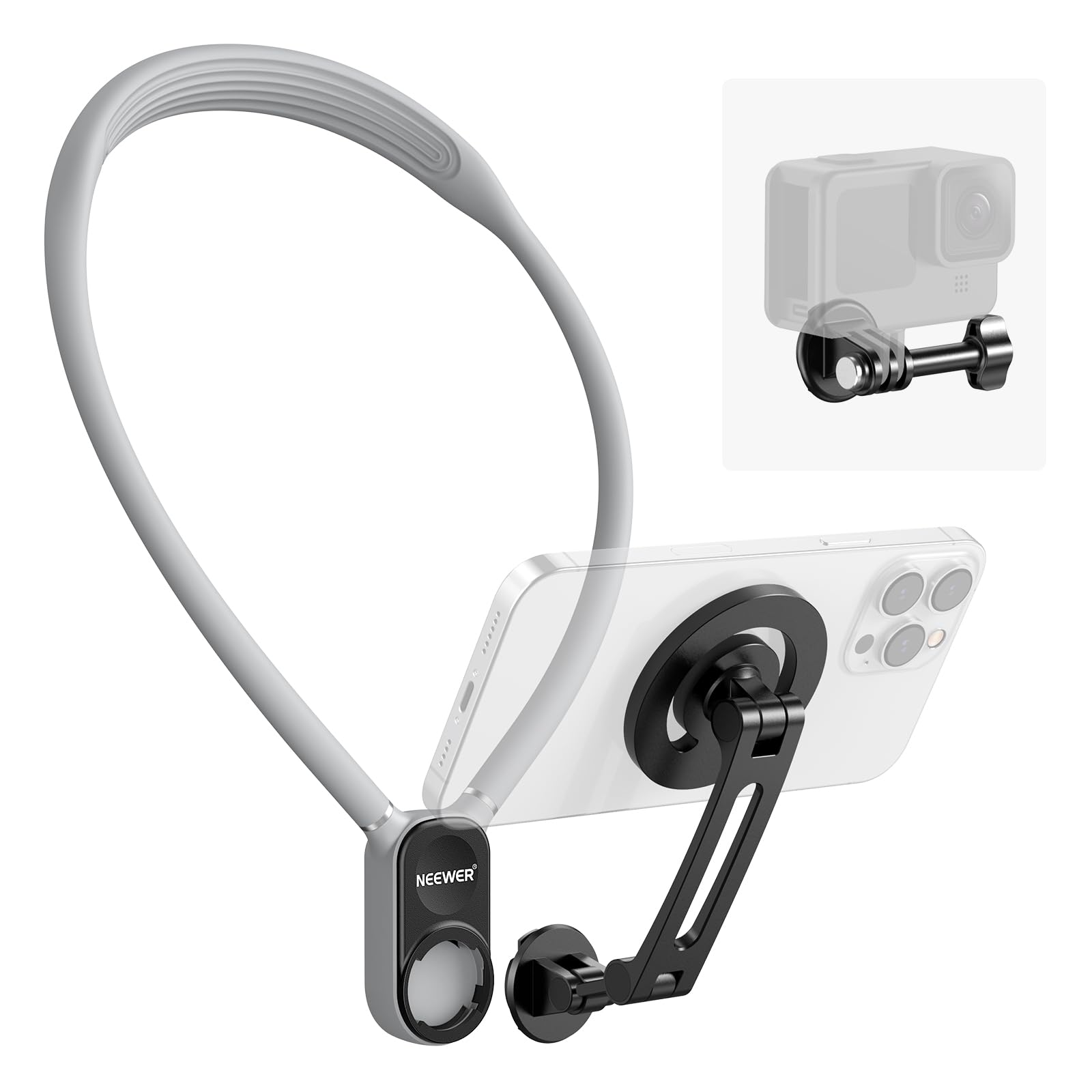 Front. Neewer - Magnetic Neck Mount for Action Cam & Phone, Gray.