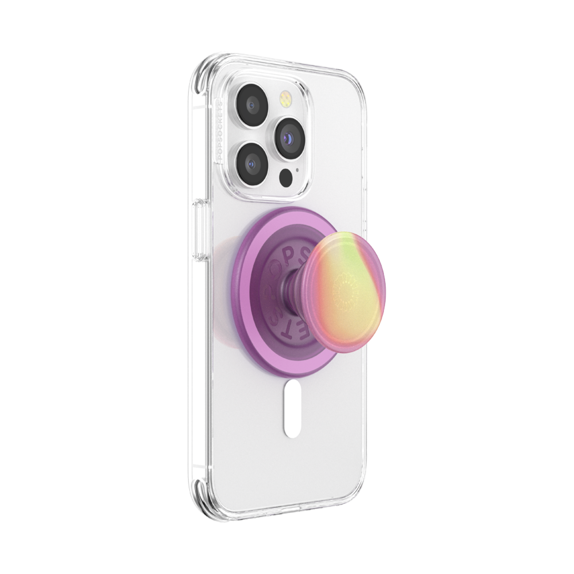 Alt View 2. PopSockets - MagSafe PopGrip Universal Magnetic Grip & Stand with Adapter Ring for Cell Phones - Aurange Translucent.