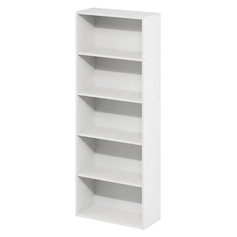 FurniFact - Wooden Bookcase with Adjustable Shelves for Living Room and Office - White