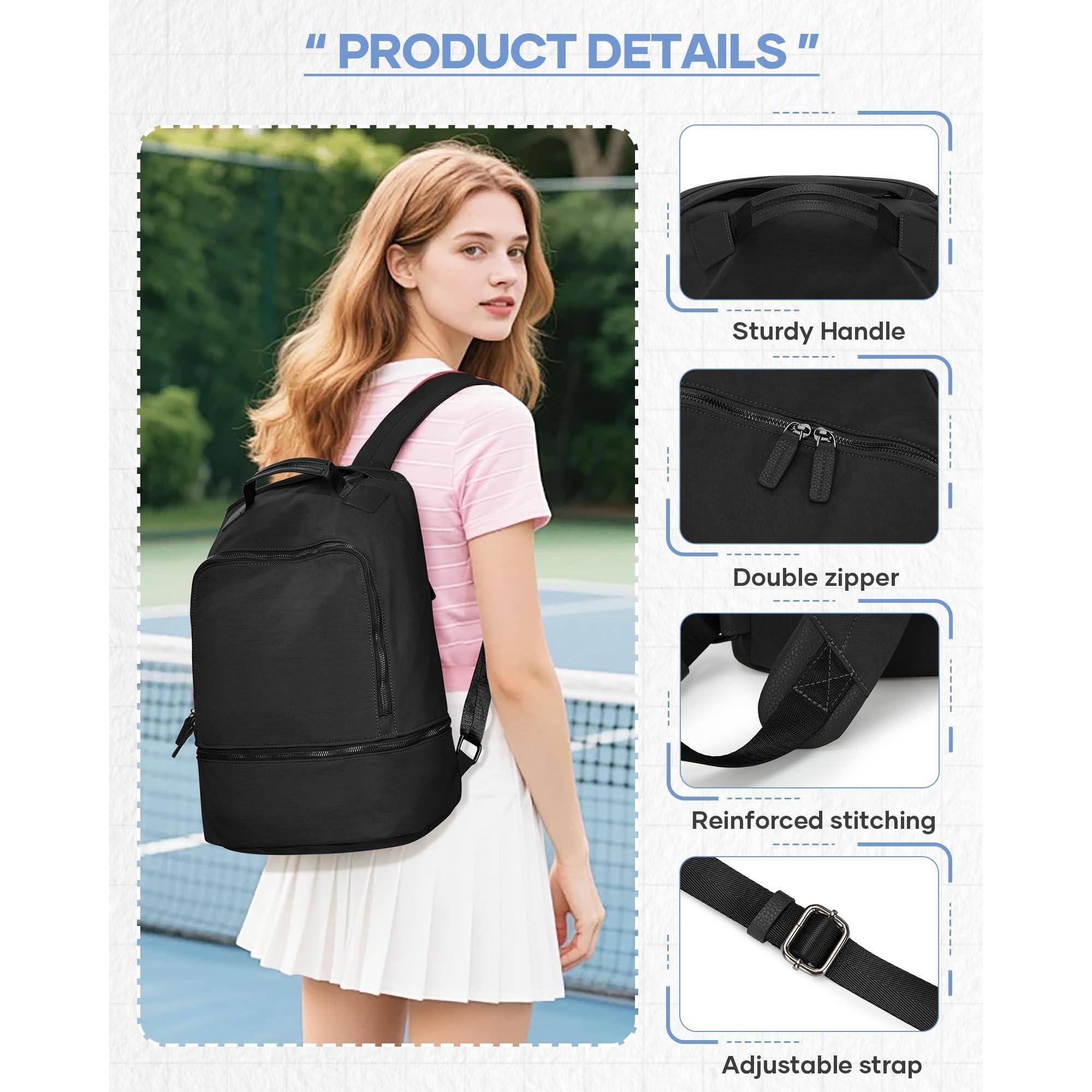 Alt View 3. Cozy Serene - Black Gym Backpack For Women Men  Waterproof Track Bag With Expandable Shoe Compartment Lightweight Mini Casual Daypack - A1-black.