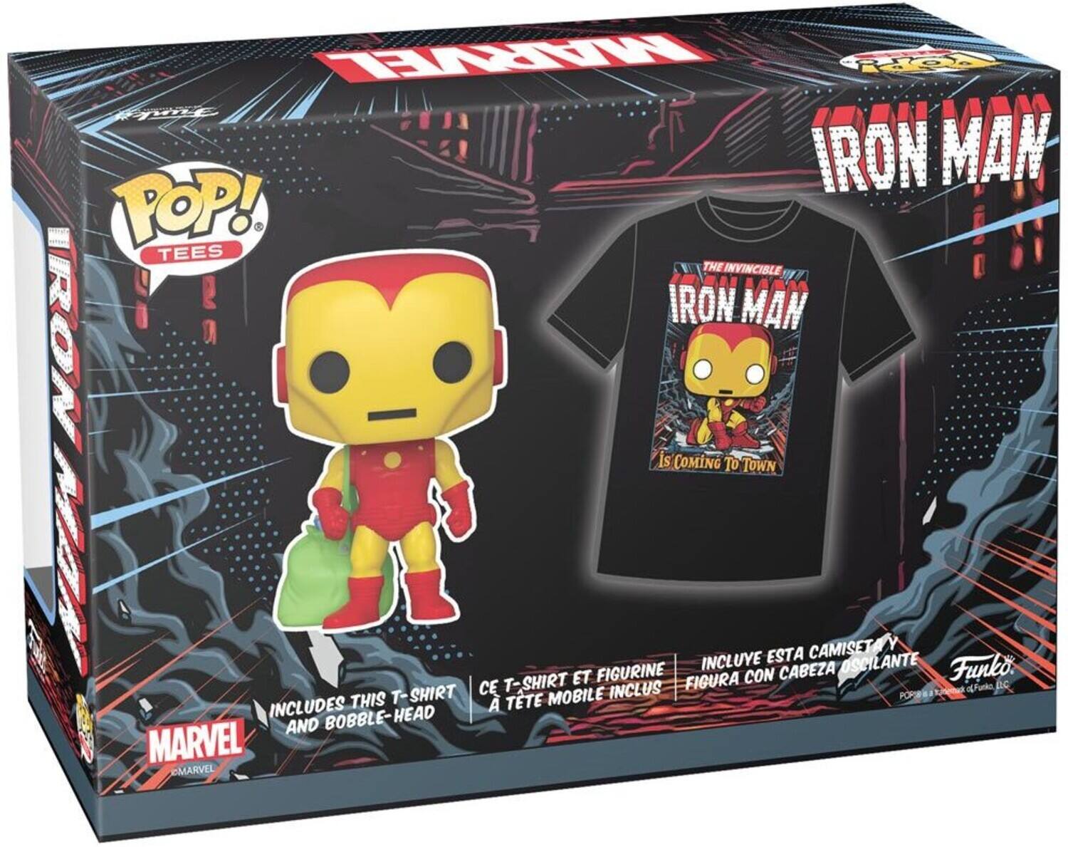 MARVEL, O WLE IRON MAN, POP! TEES, THE INVINCIBLE IRON MAN, TRONMAN IS COMING INCLUVE TOWN, ESTA CAMISETAY OSCILANTE, Funko, T-SHIRT ET FIGURINE, FIGURA CON CABEZA CE INCLUS, ofFunko, ac T-SHIRT MOBILE, POR I, INCLUDES THIS, TTE, AND BOBBLE-HEAD, MARVEL, MARVEL